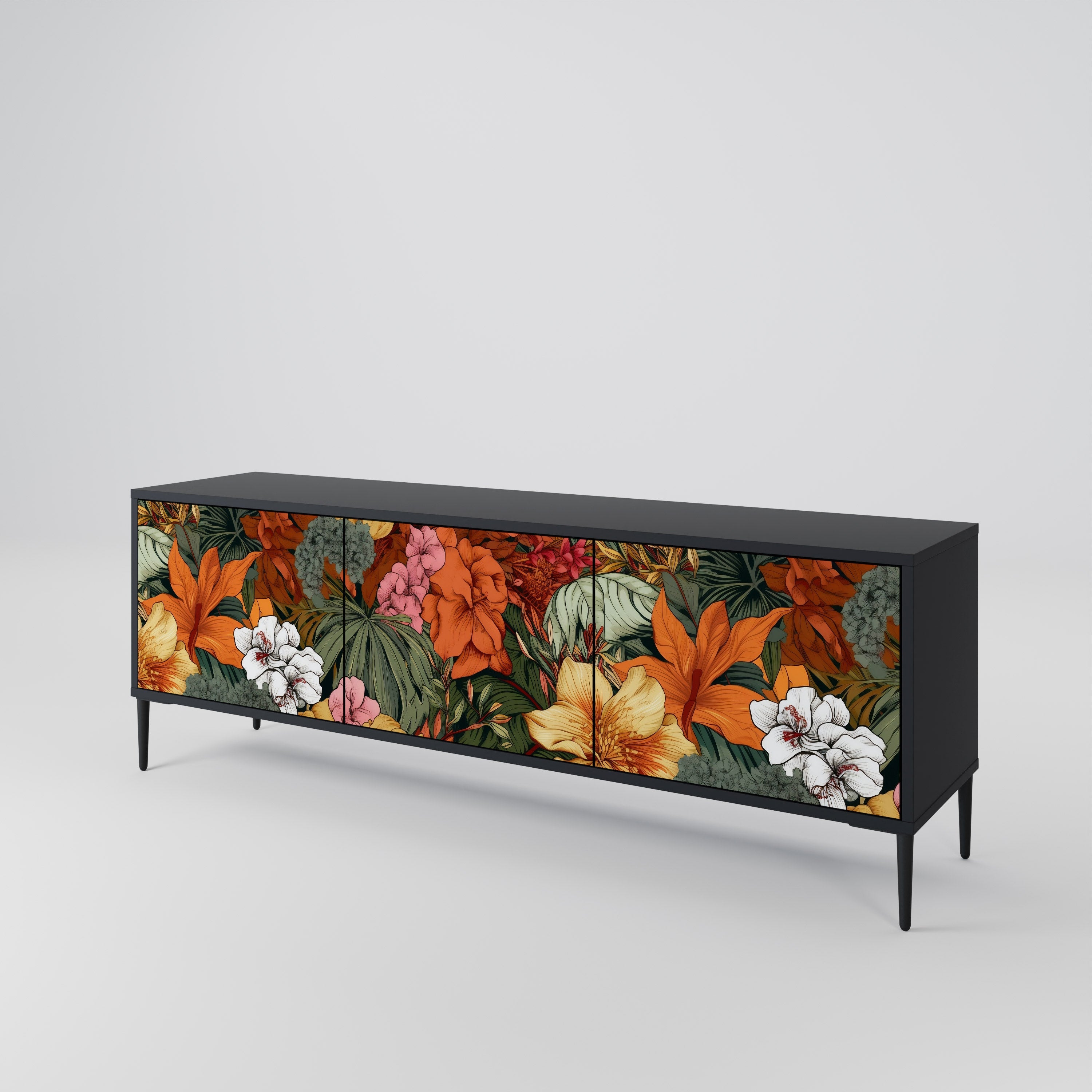 Meuble TV 3 portes RADIANT FLORA finition noire