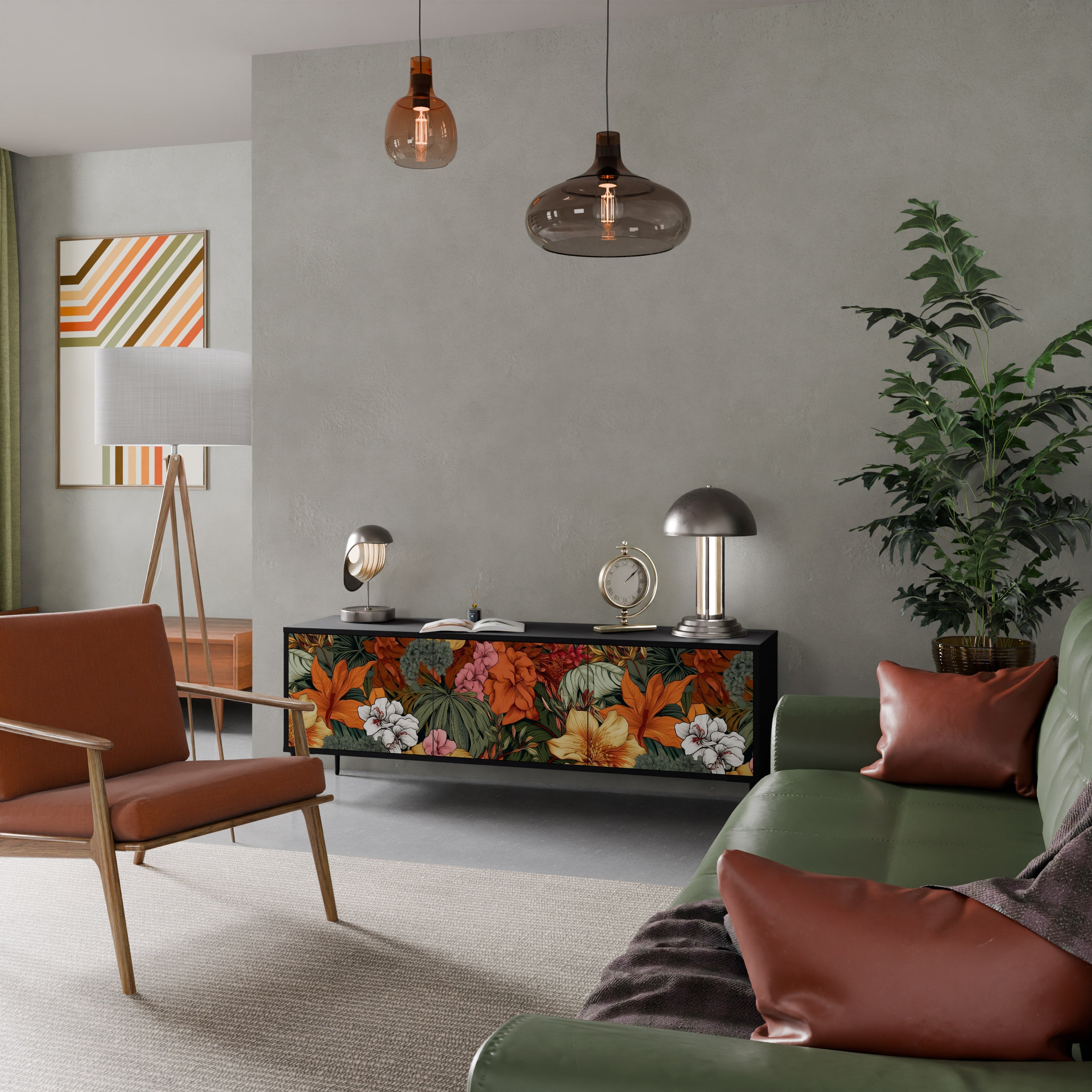 Meuble TV 3 portes RADIANT FLORA finition noire