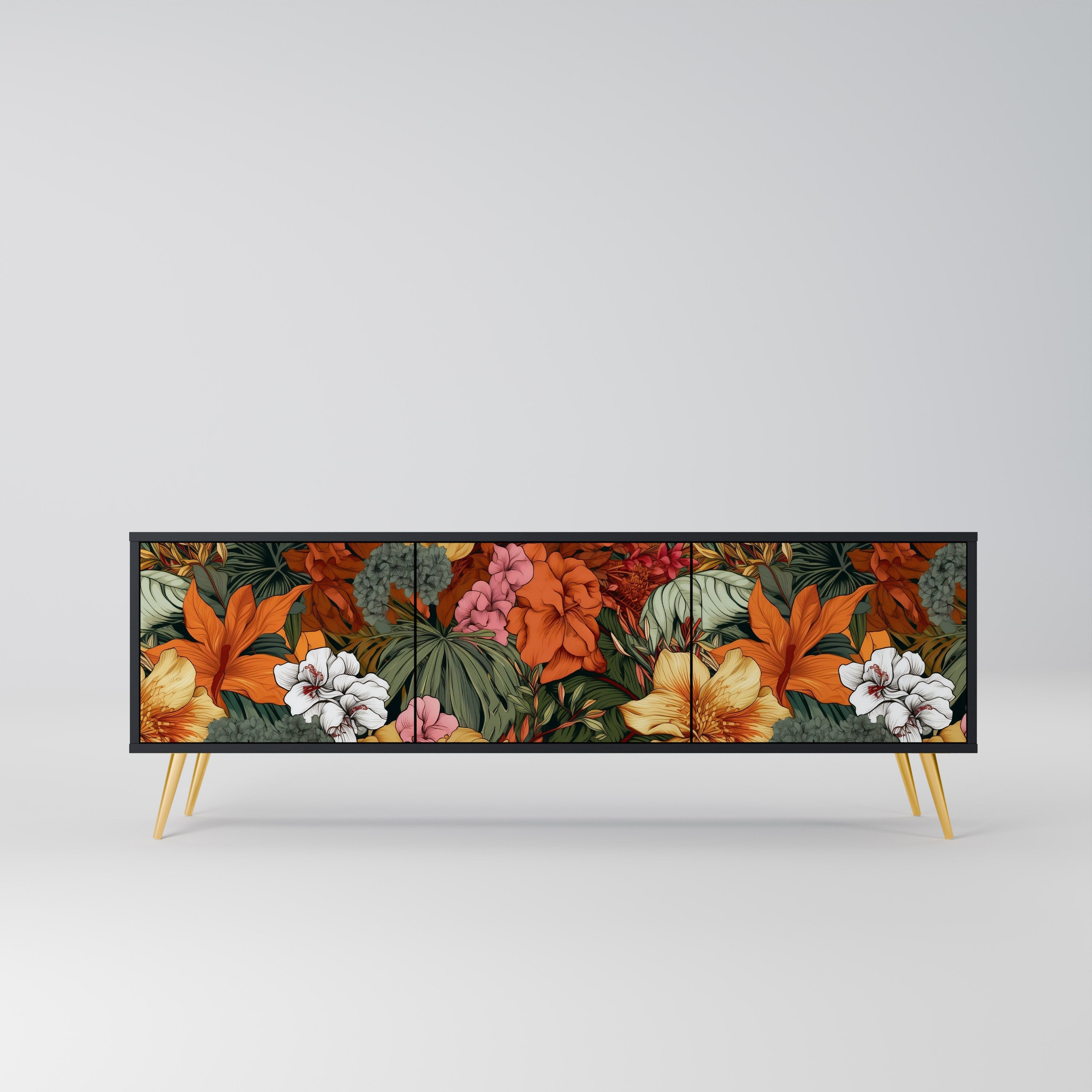 Meuble TV 3 portes RADIANT FLORA finition noire