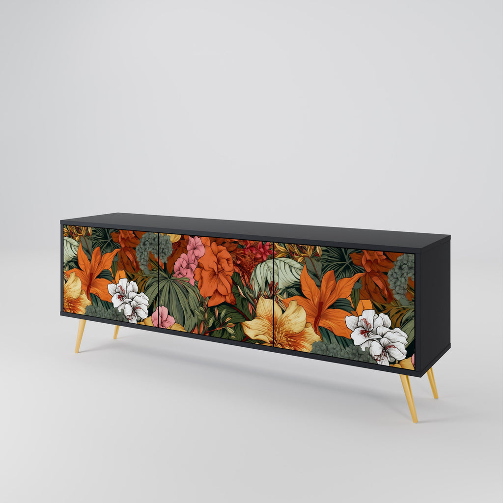 RADIANT FLORA 3-Door TV Stand in Black Finish