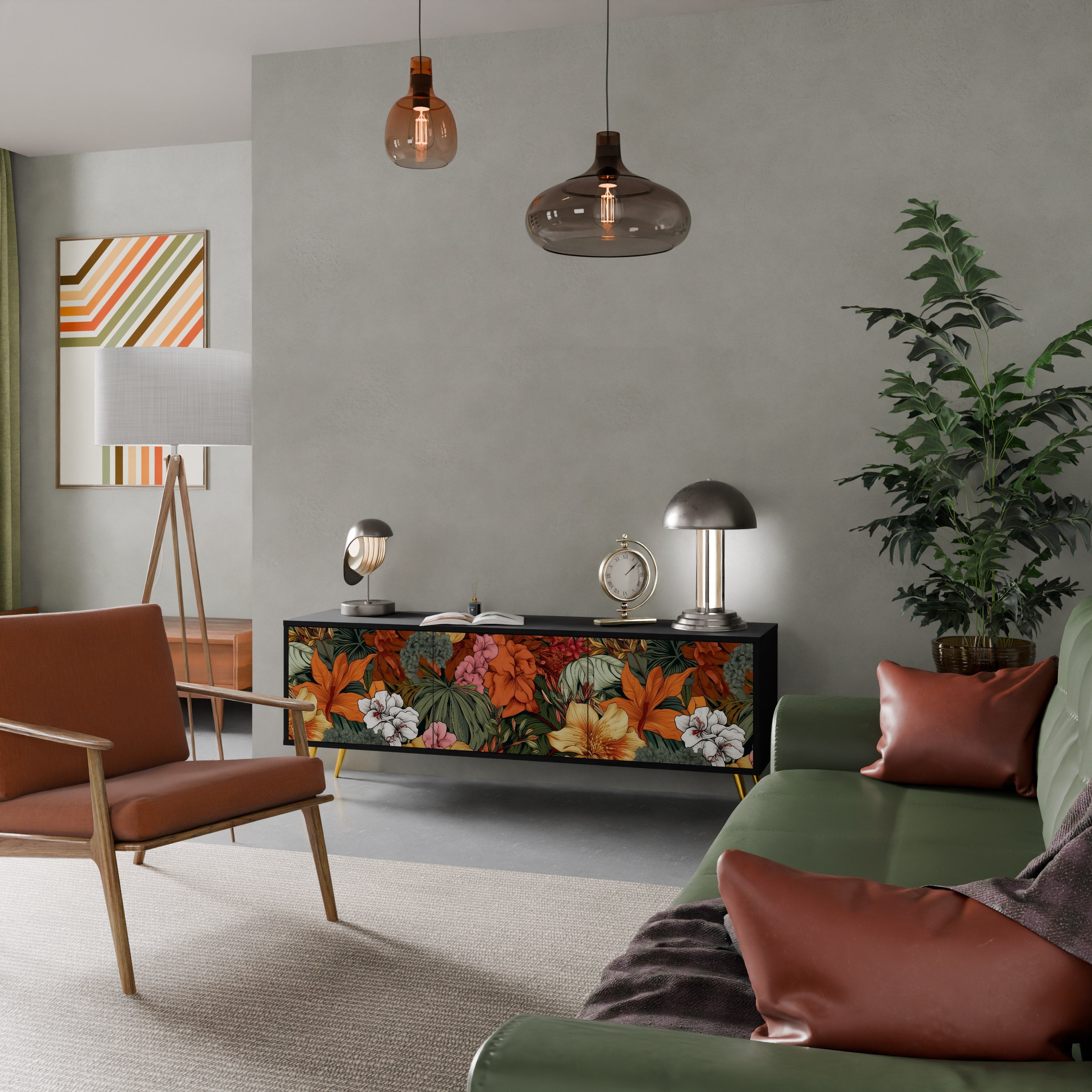 Meuble TV 3 portes RADIANT FLORA finition noire