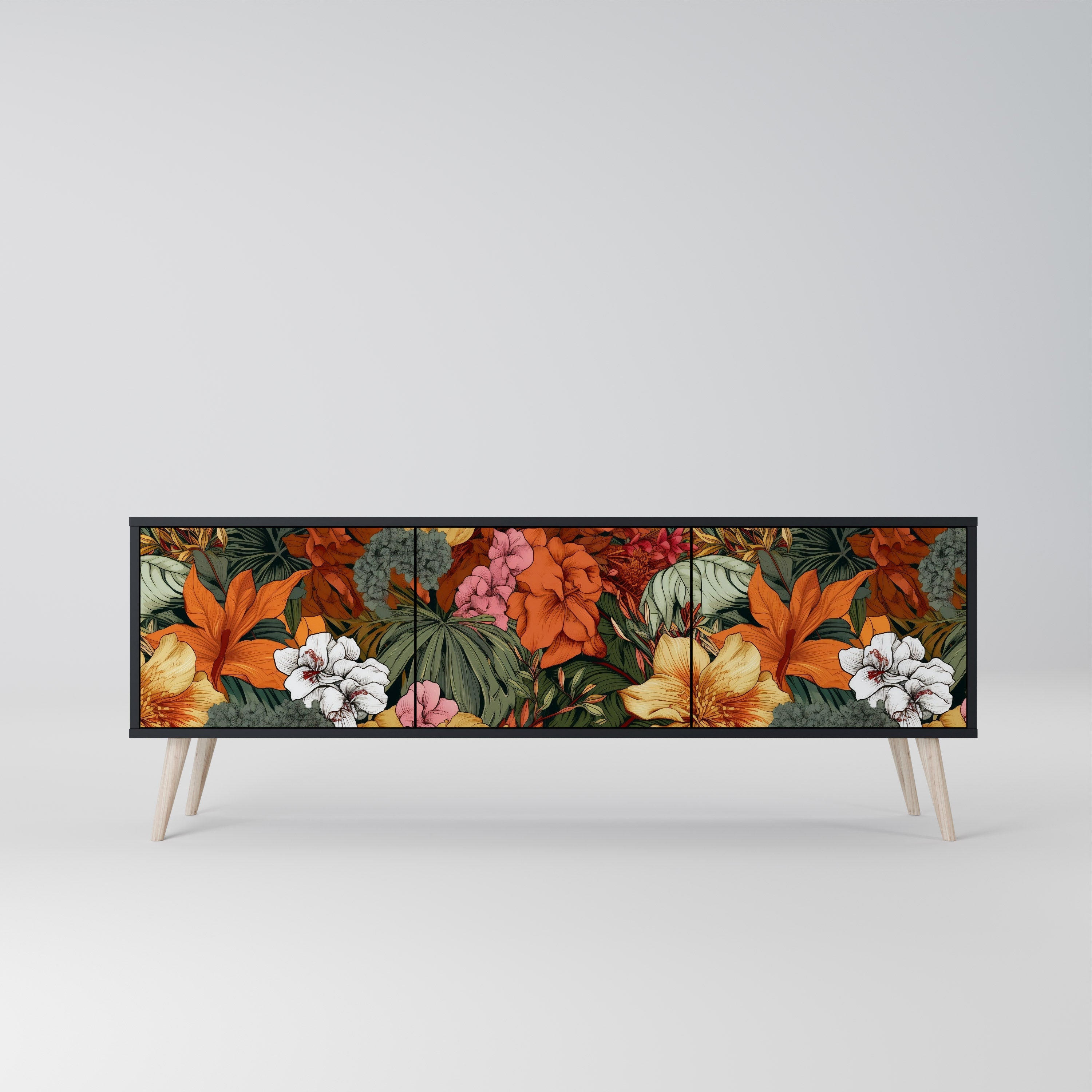 Meuble TV 3 portes RADIANT FLORA finition noire