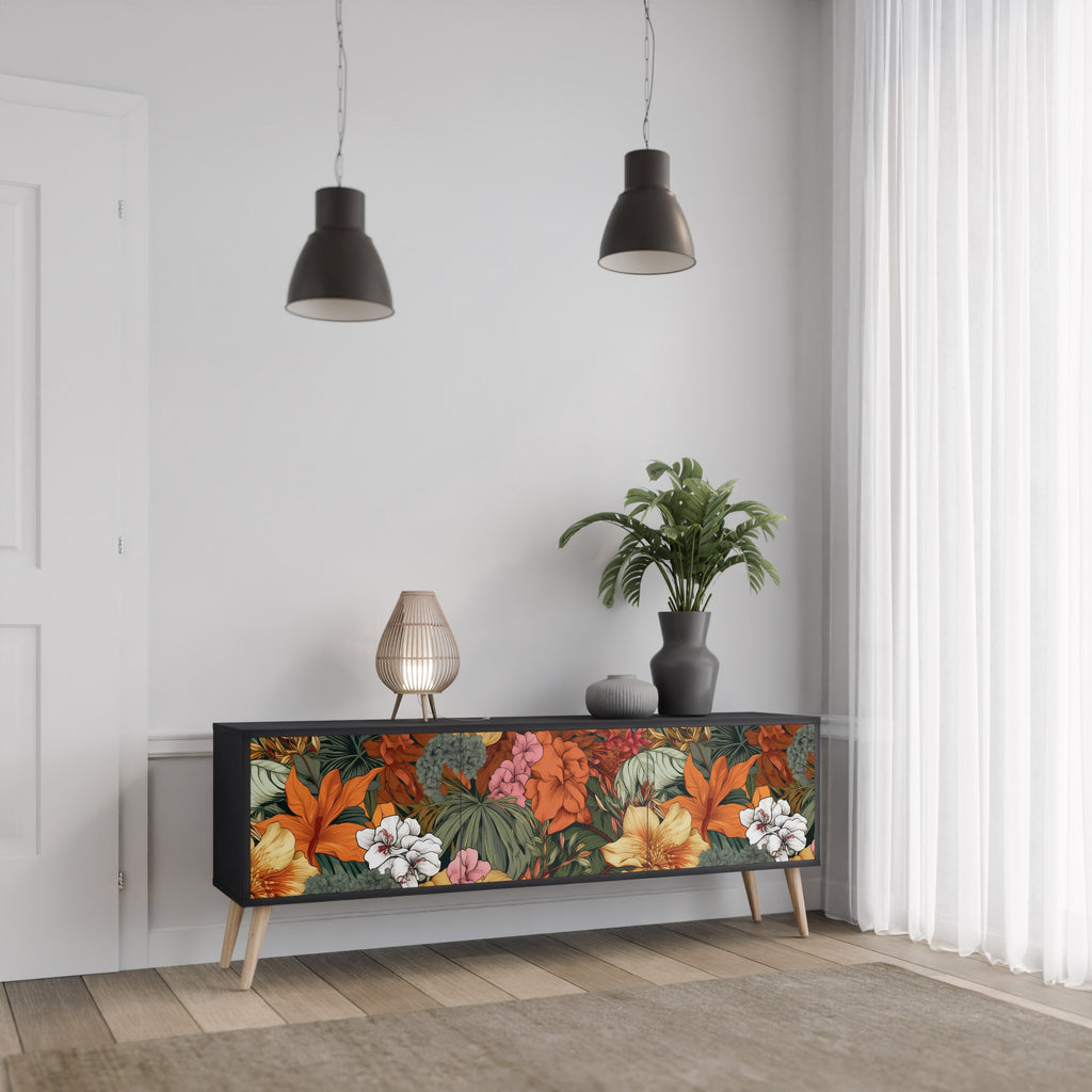 RADIANT FLORA 3-Door TV Stand in Black Finish