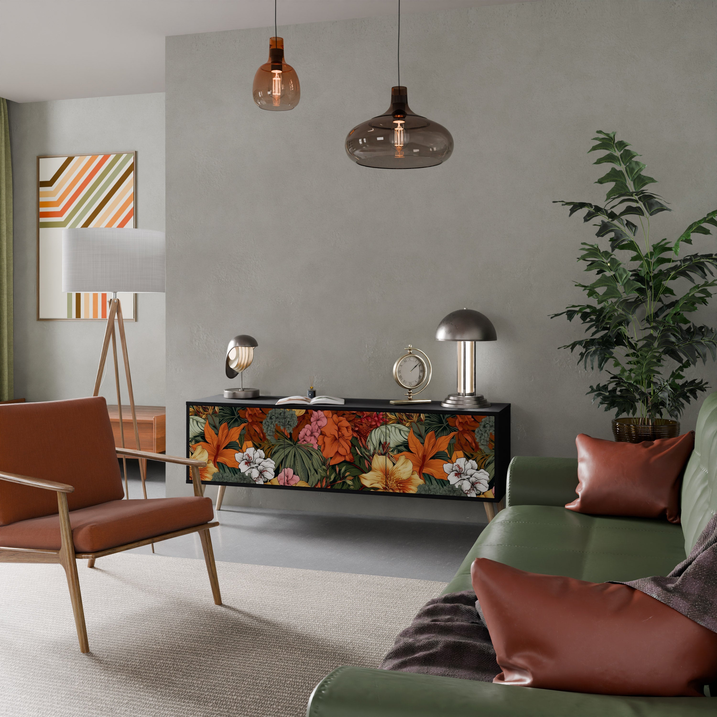 Meuble TV 3 portes RADIANT FLORA finition noire