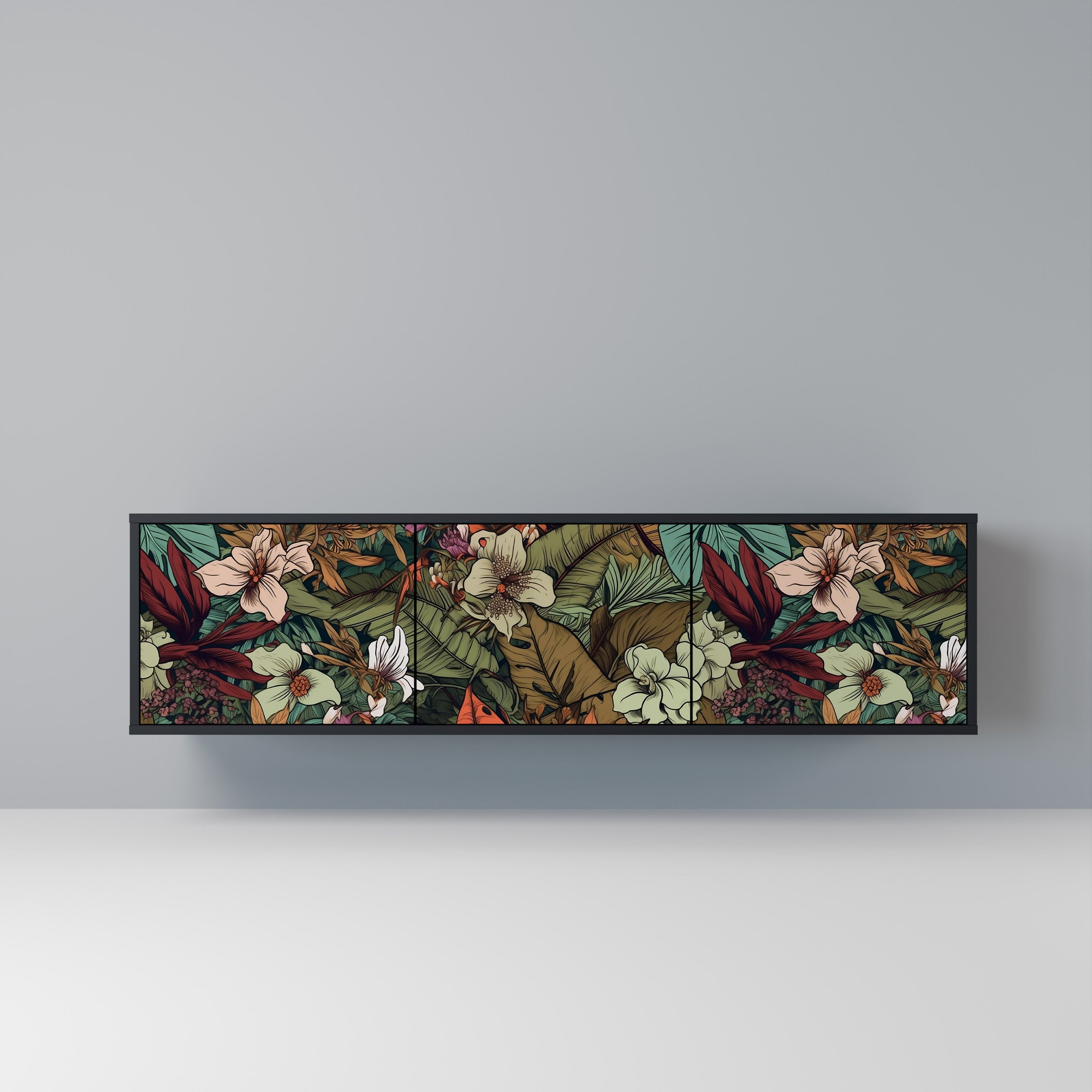 Meuble TV 3 portes BOTANICAL EMERGENCE finition noire