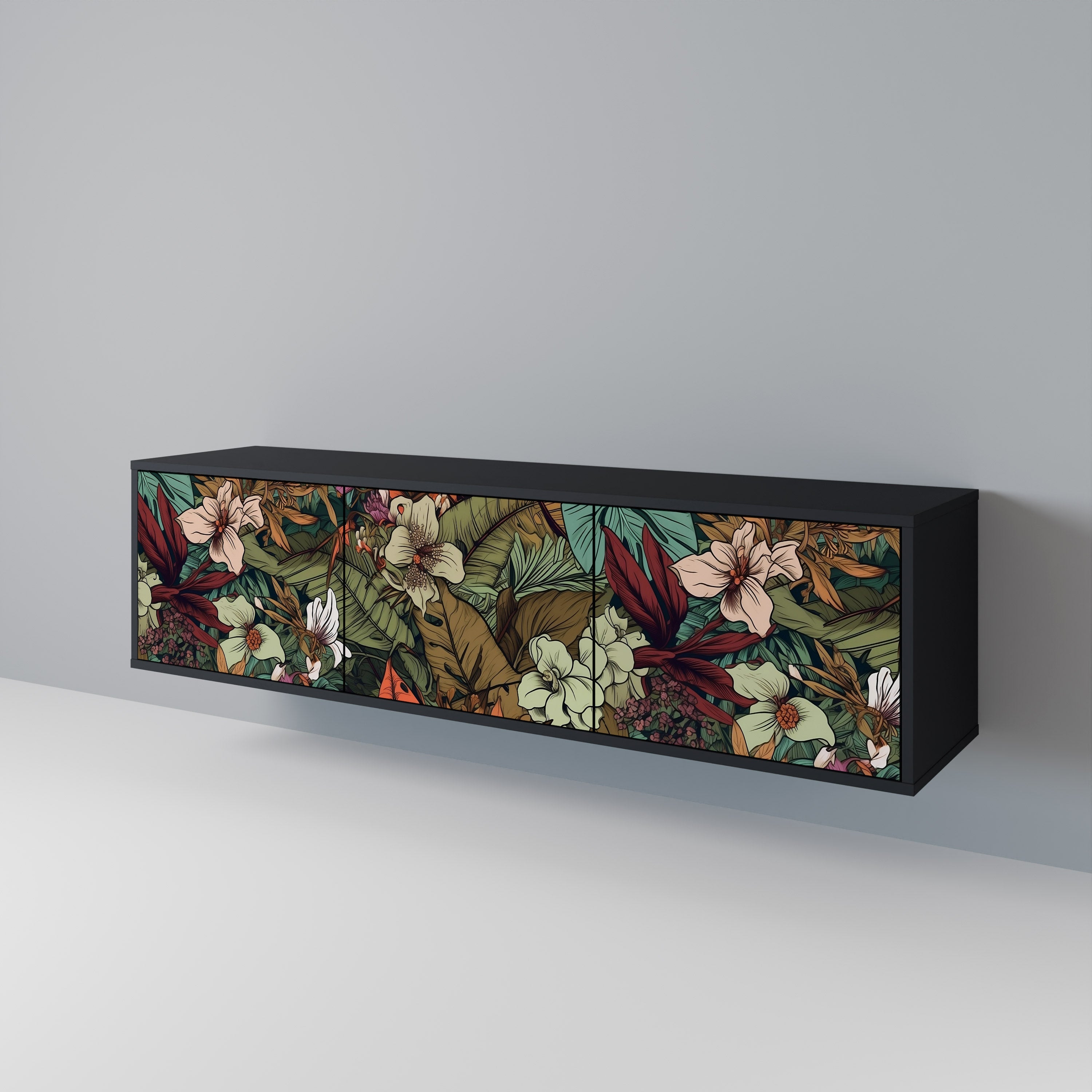 Meuble TV 3 portes BOTANICAL EMERGENCE finition noire