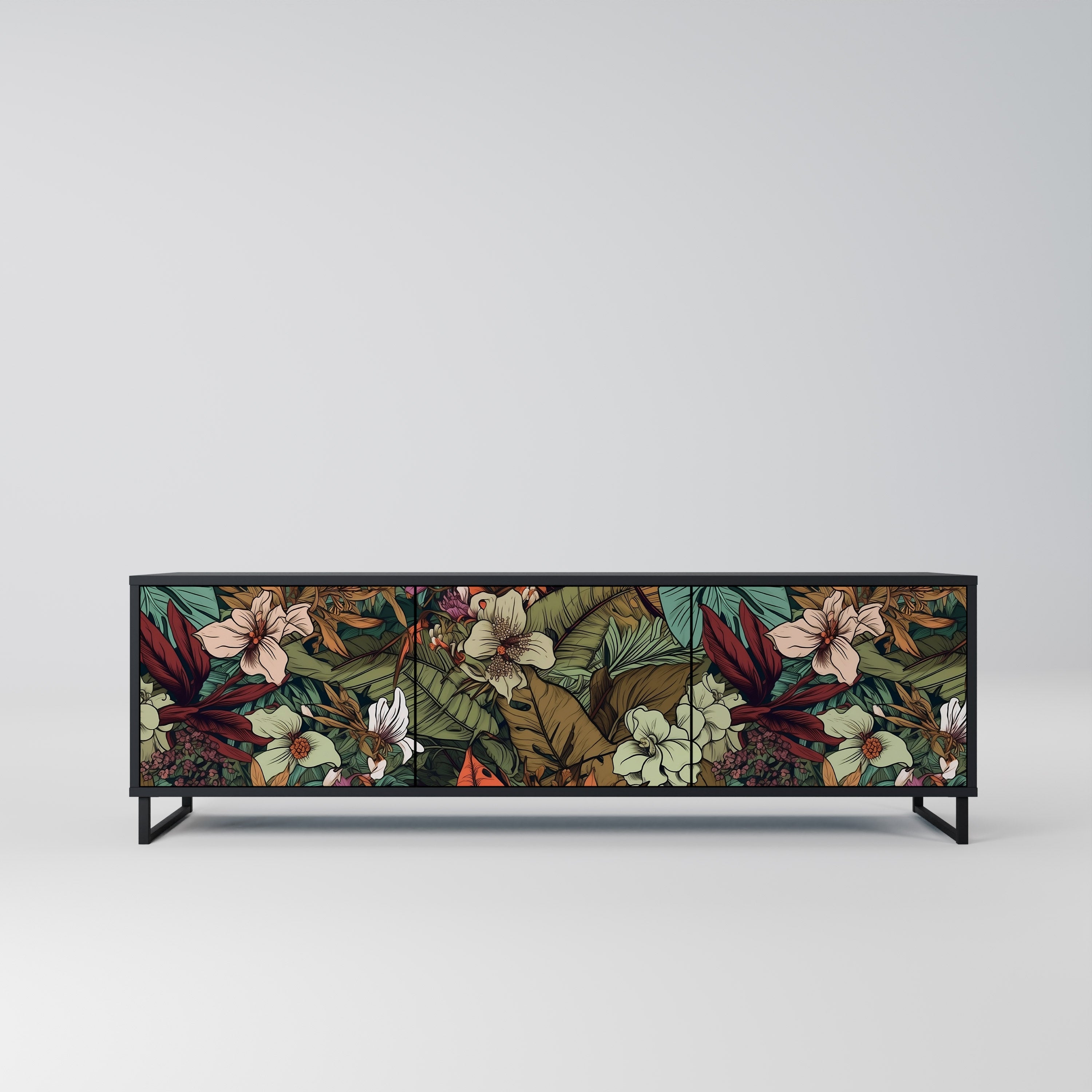 Meuble TV 3 portes BOTANICAL EMERGENCE finition noire