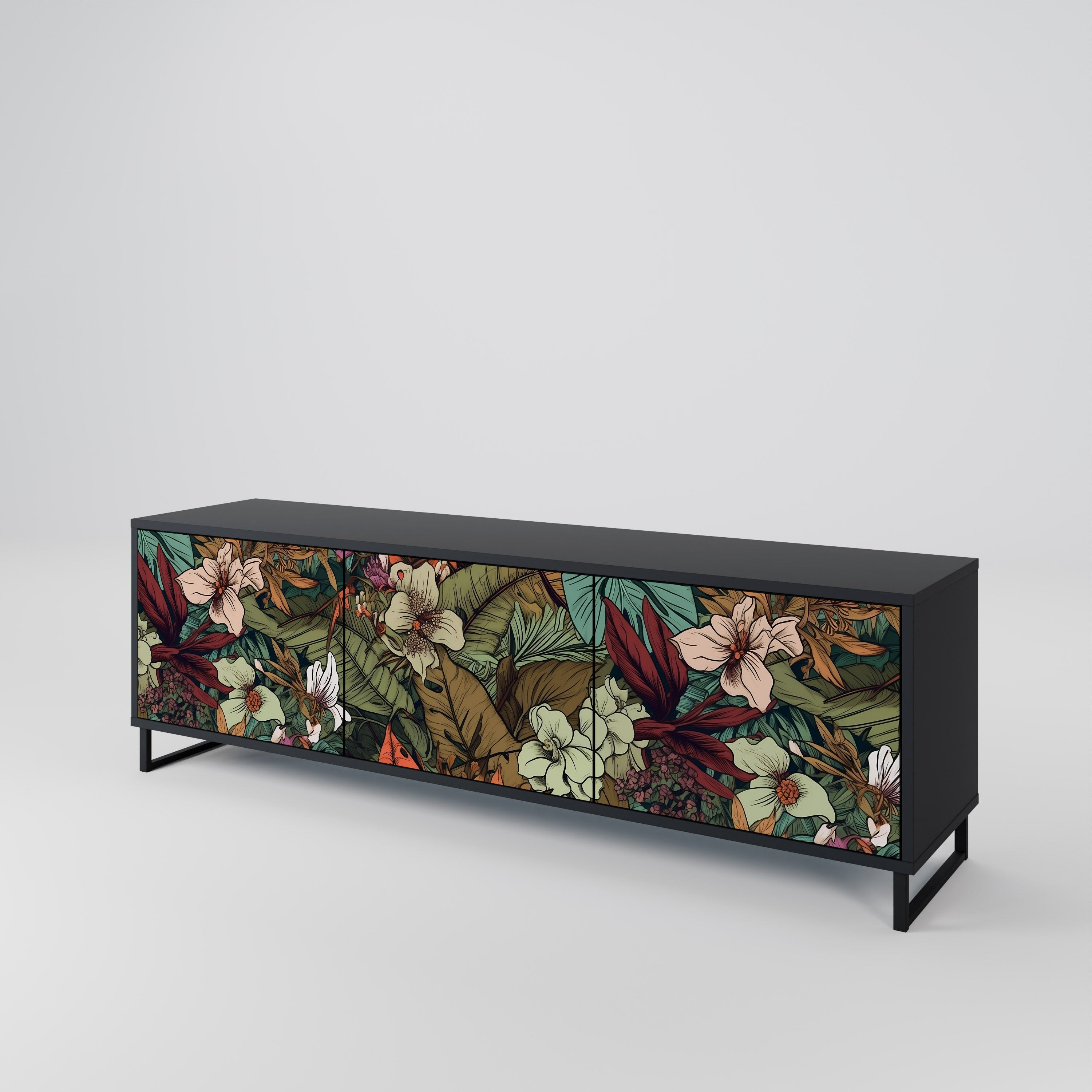 Meuble TV 3 portes BOTANICAL EMERGENCE finition noire