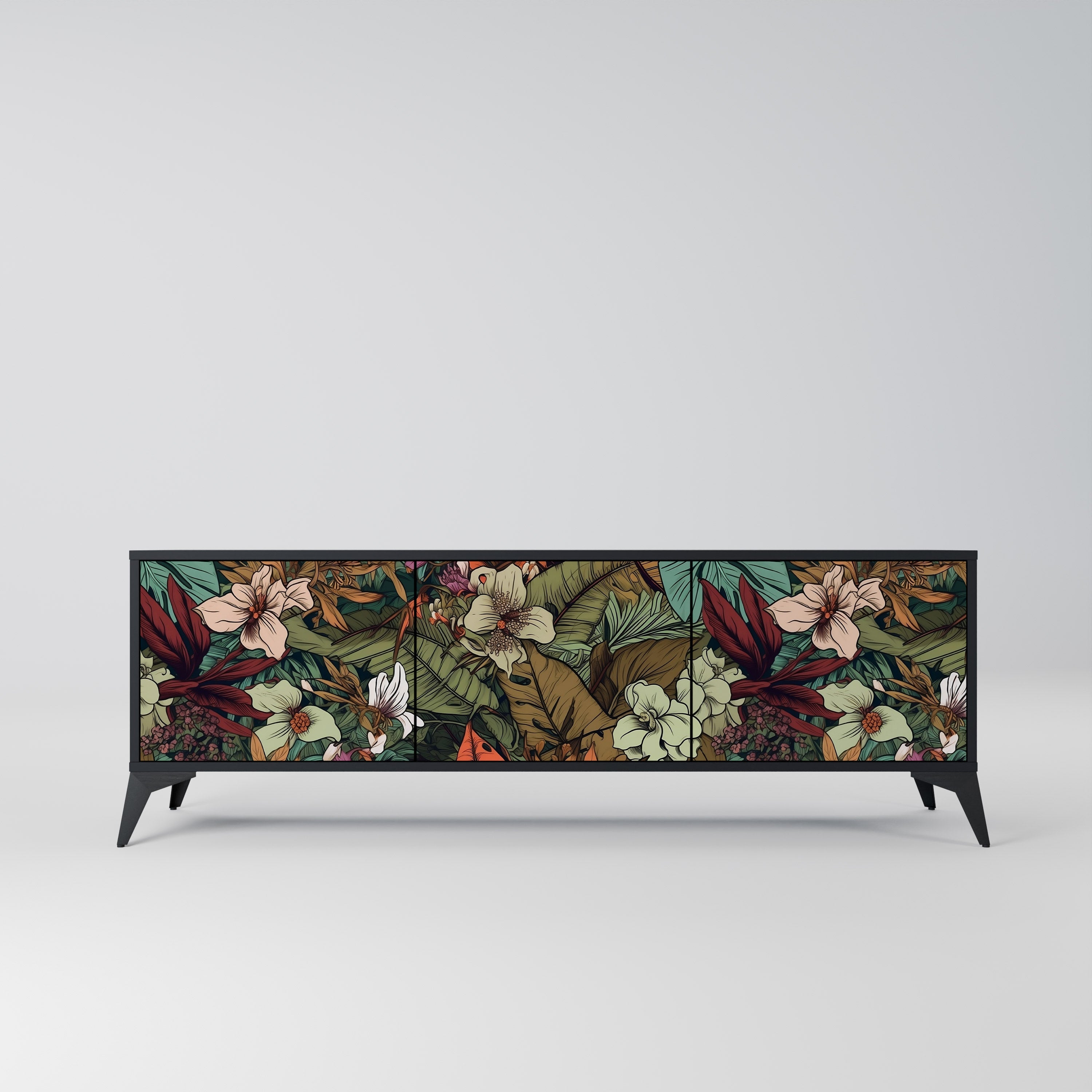 Meuble TV 3 portes BOTANICAL EMERGENCE finition noire