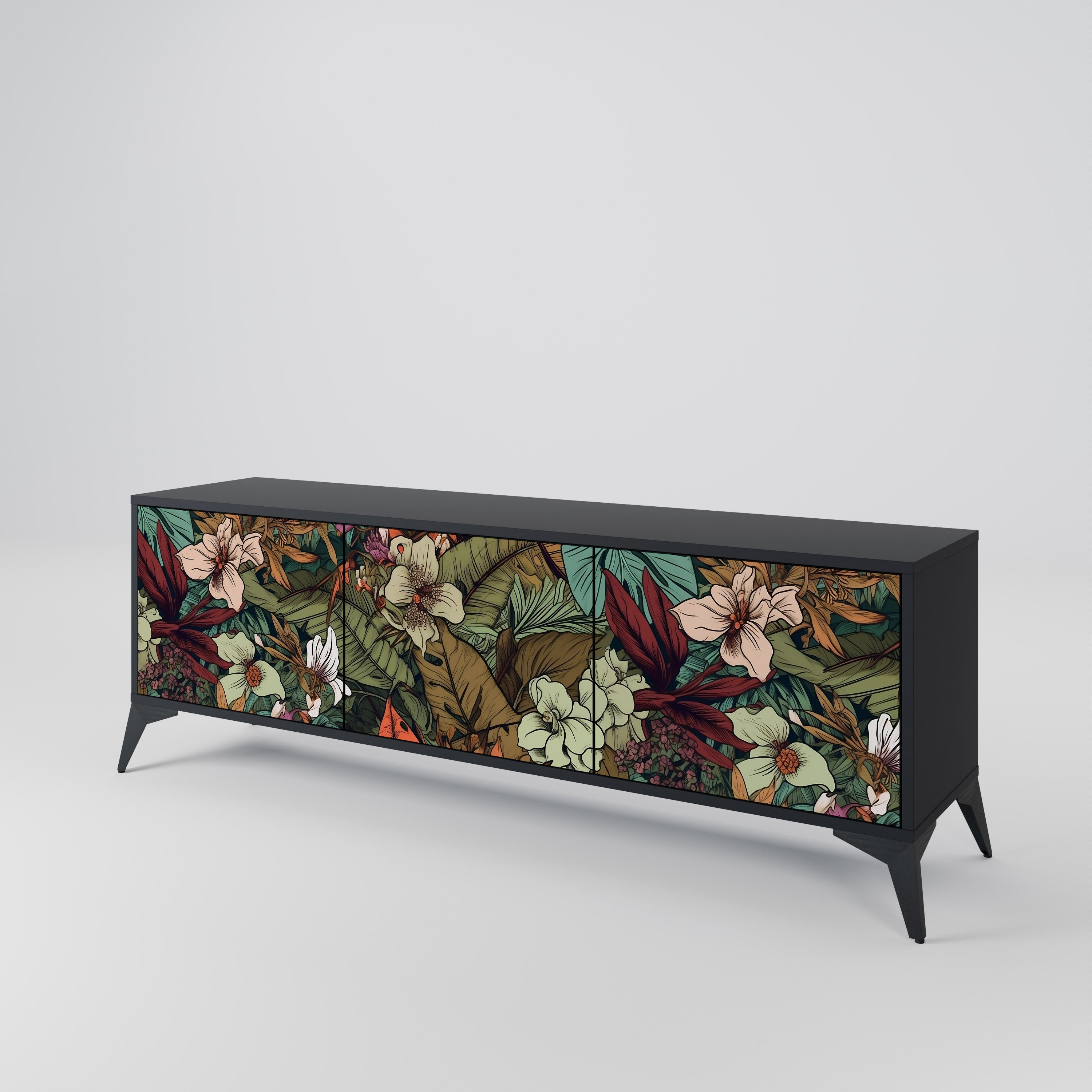 Meuble TV 3 portes BOTANICAL EMERGENCE finition noire