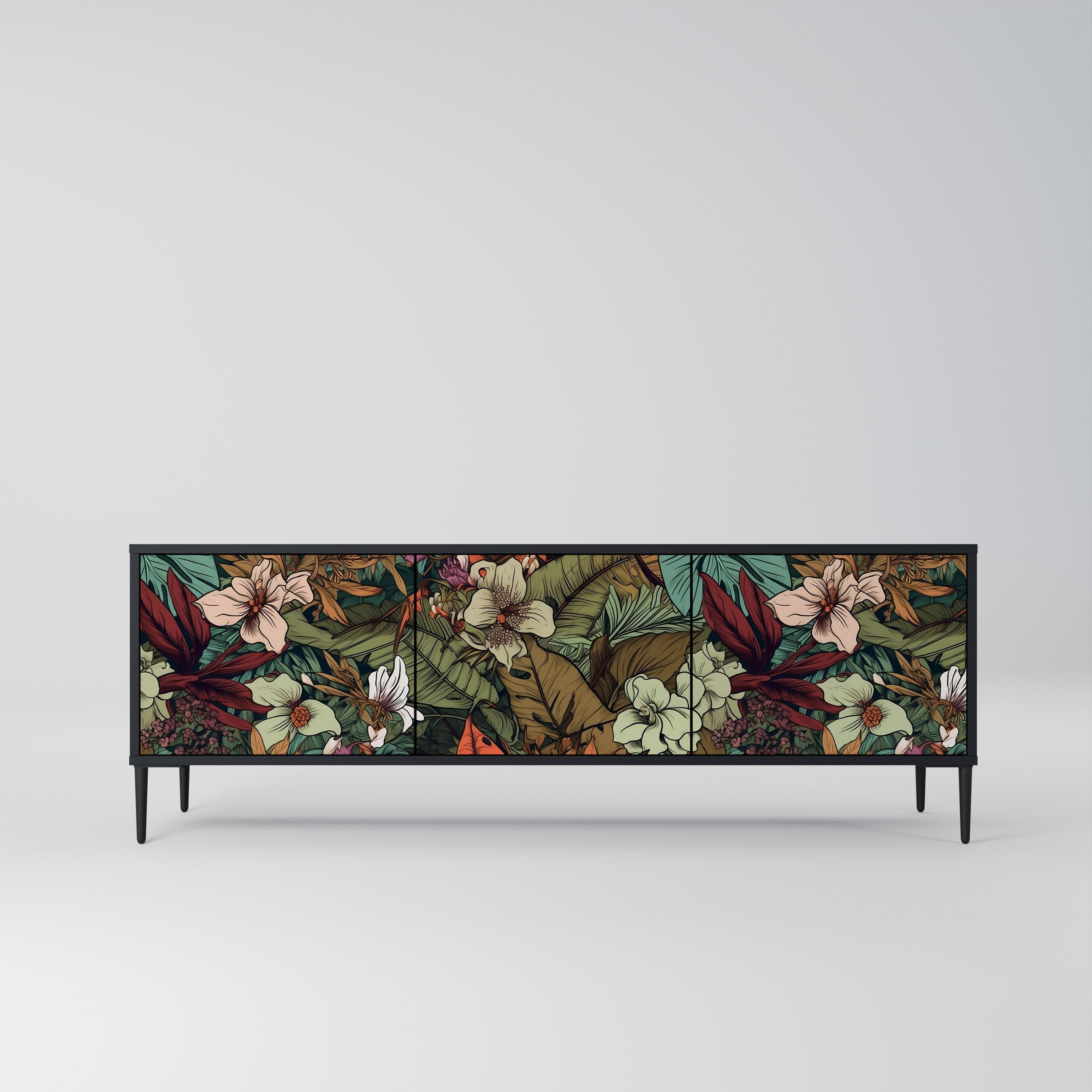 Meuble TV 3 portes BOTANICAL EMERGENCE finition noire