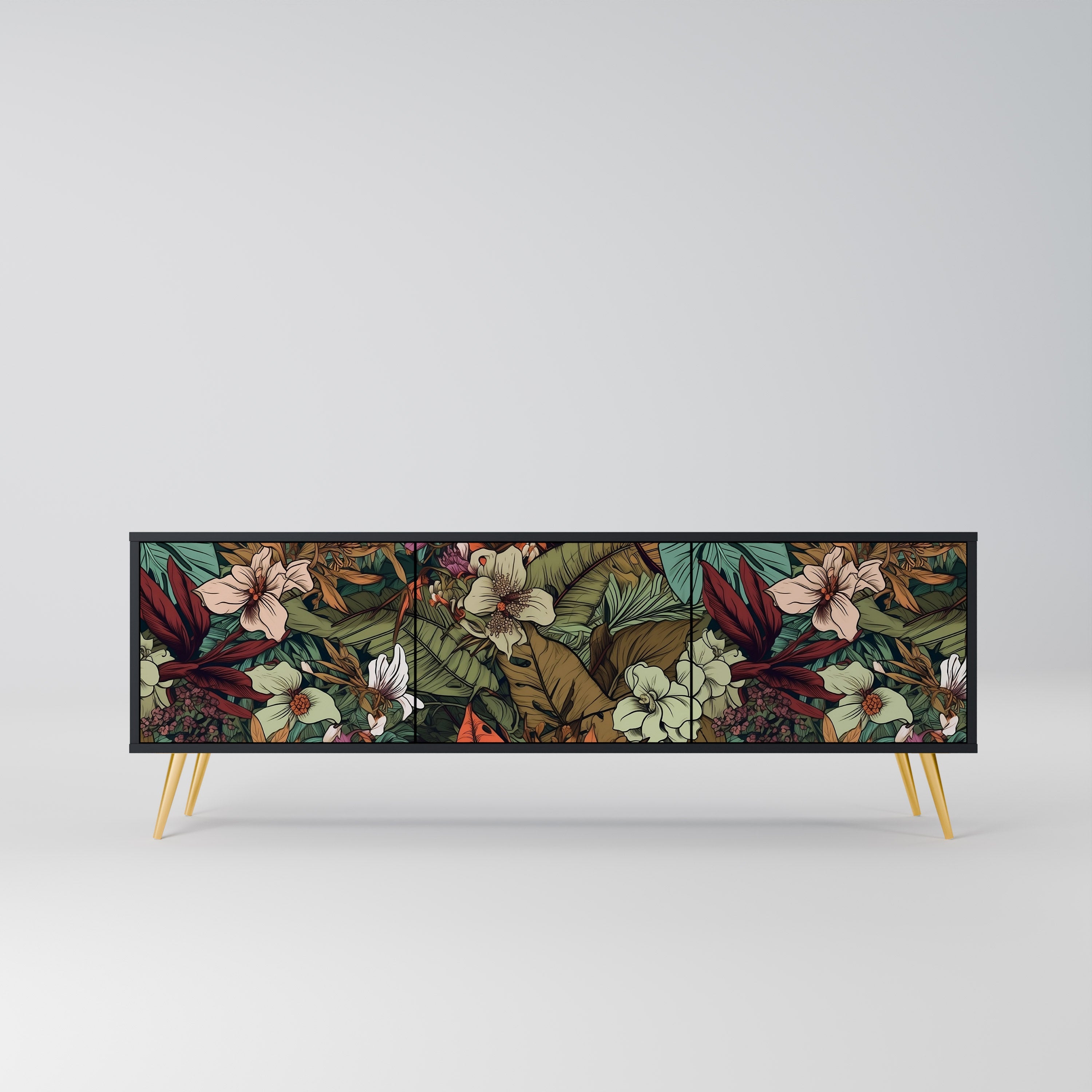 Meuble TV 3 portes BOTANICAL EMERGENCE finition noire