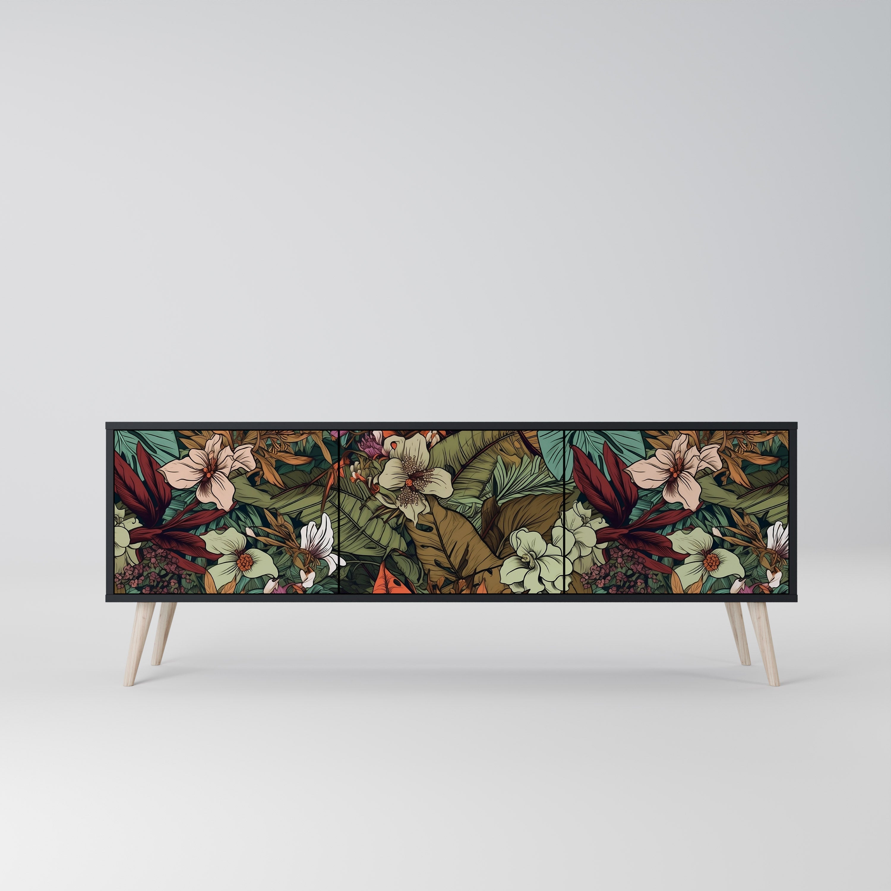 Meuble TV 3 portes BOTANICAL EMERGENCE finition noire