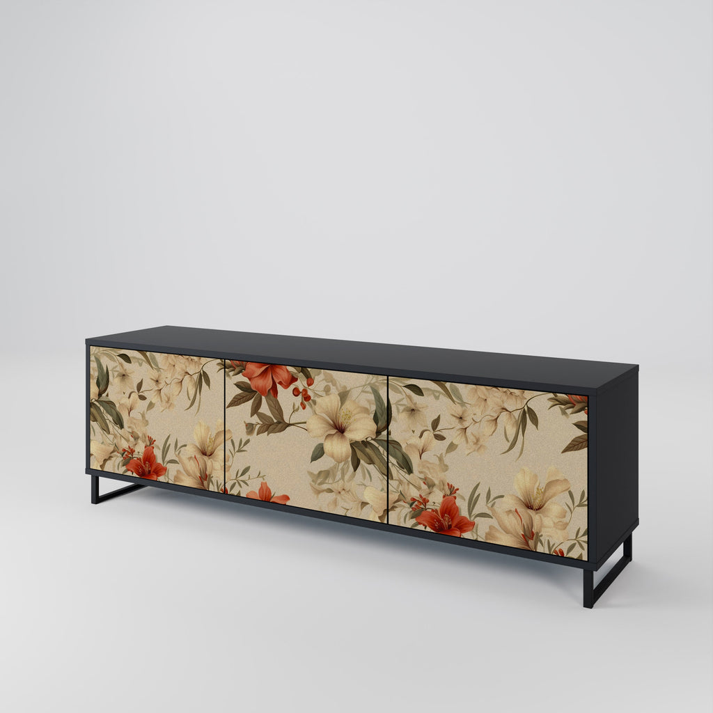 BLOOMING HARMONY 3-Door TV Stand in Black Finish