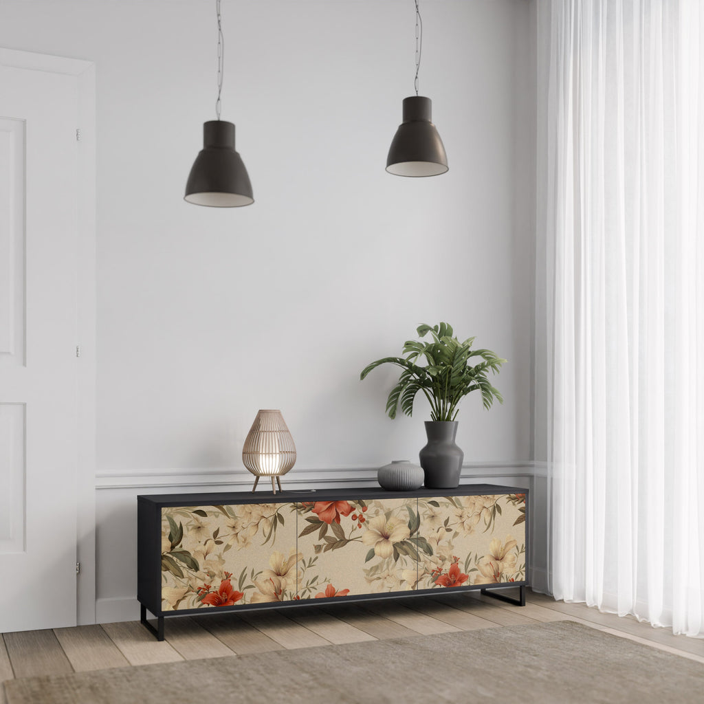 BLOOMING HARMONY 3-Door TV Stand in Black Finish