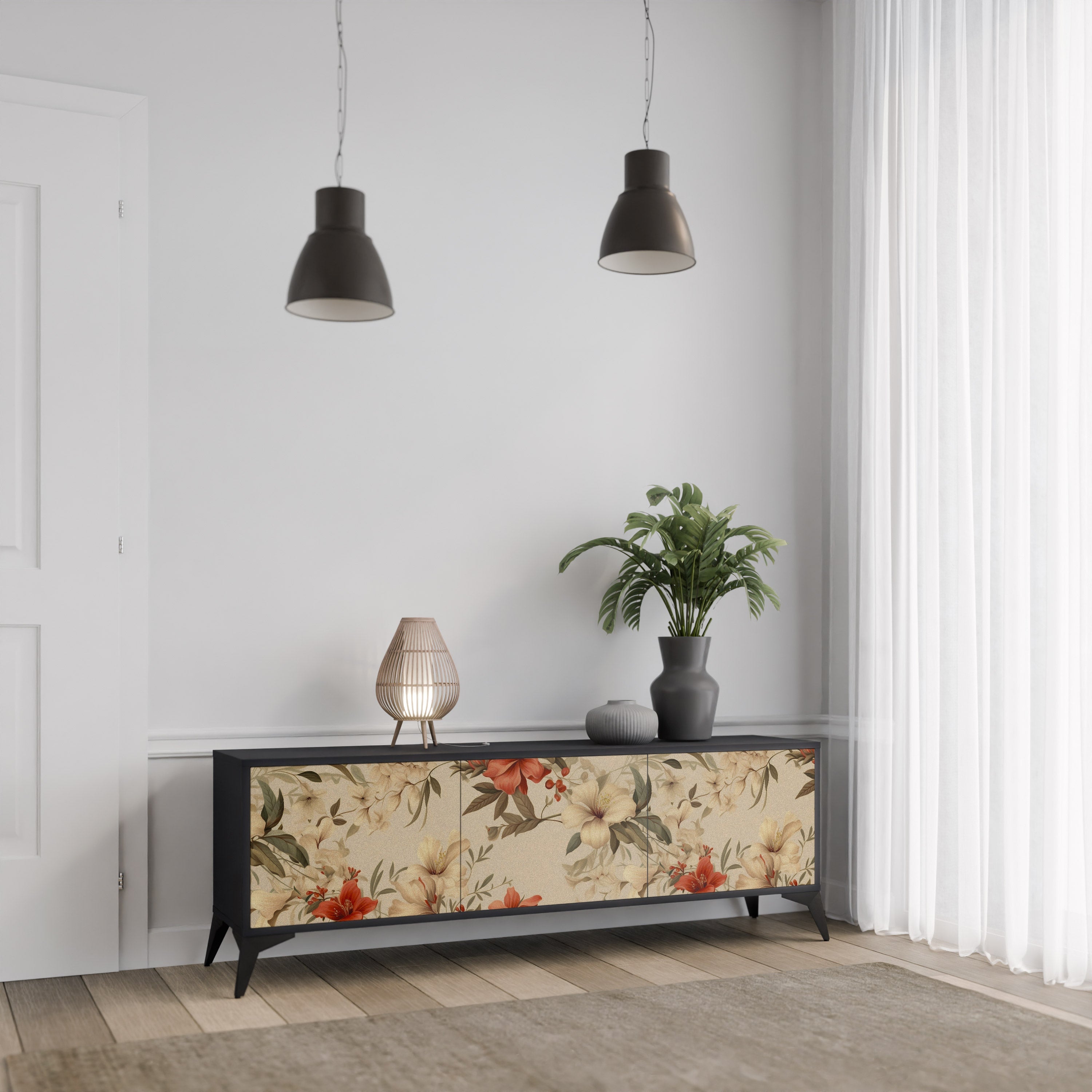 Meuble TV 3 portes BLOOMING HARMONY finition noire