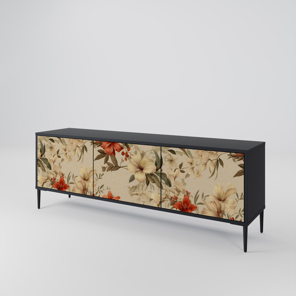 BLOOMING HARMONY 3-Door TV Stand in Black Finish