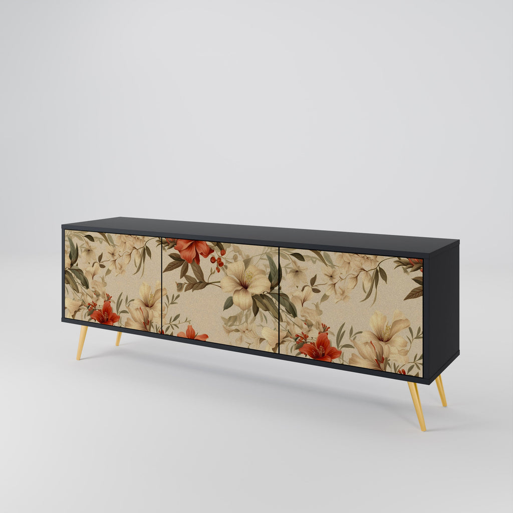 BLOOMING HARMONY 3-Door TV Stand in Black Finish