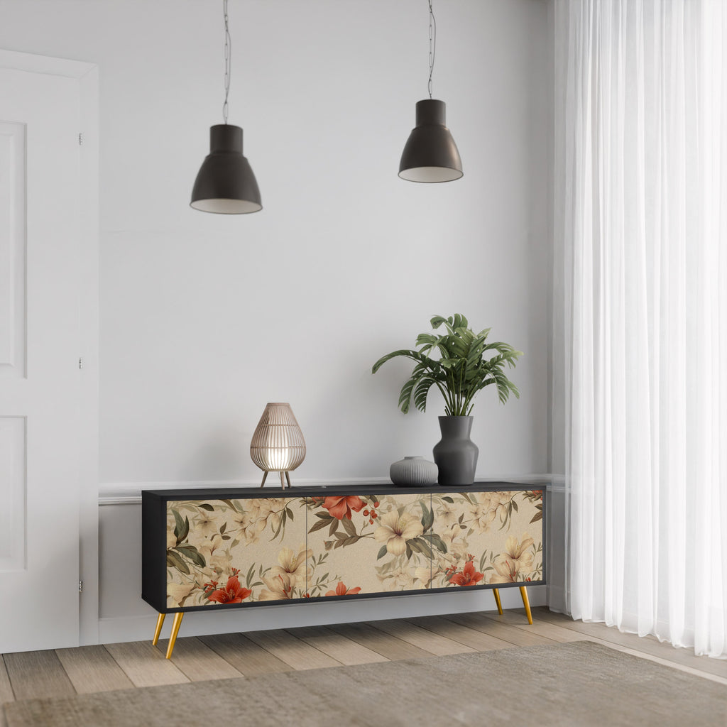 BLOOMING HARMONY 3-Door TV Stand in Black Finish