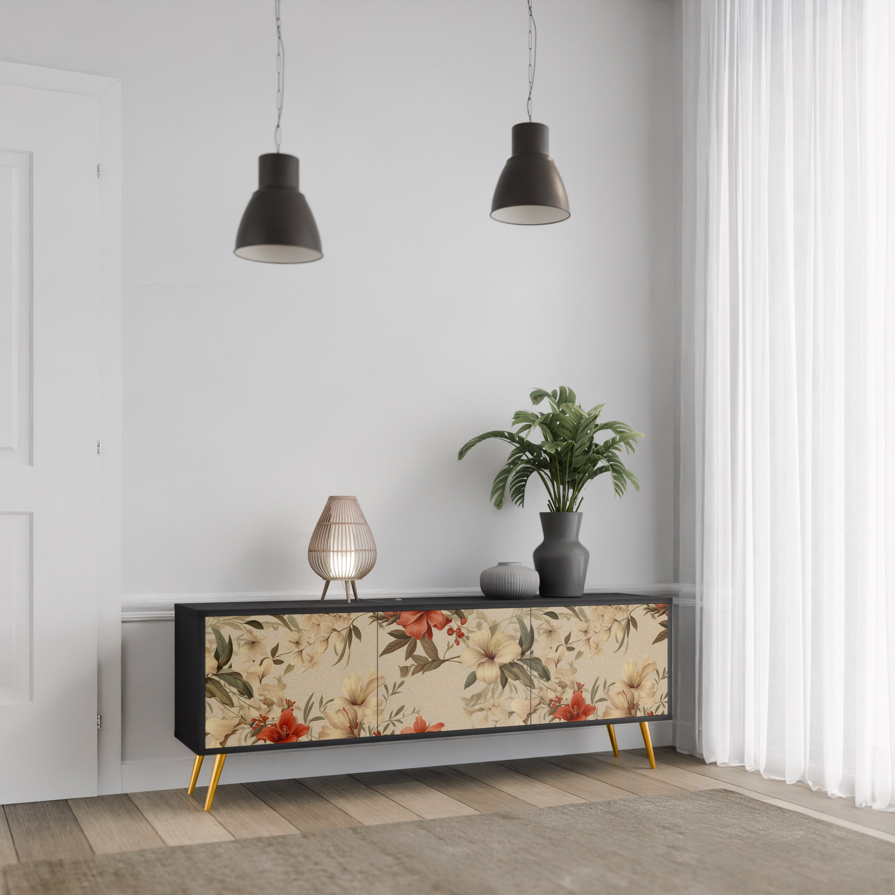 Meuble TV 3 portes BLOOMING HARMONY finition noire