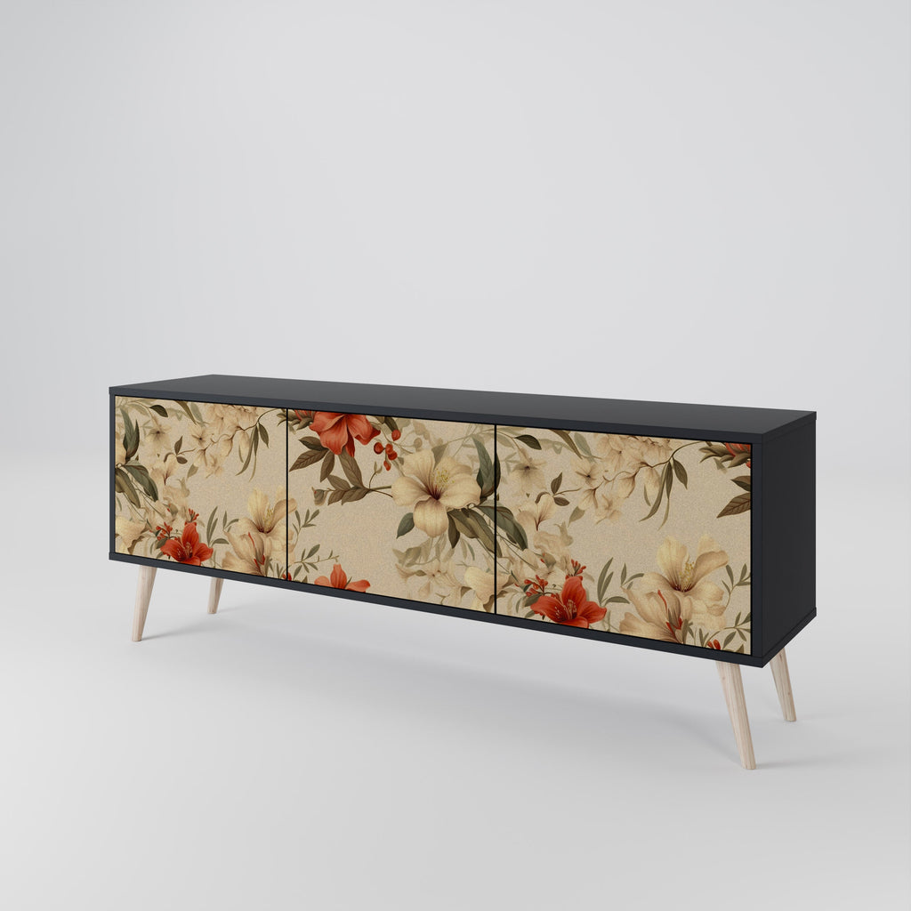 BLOOMING HARMONY 3-Door TV Stand in Black Finish