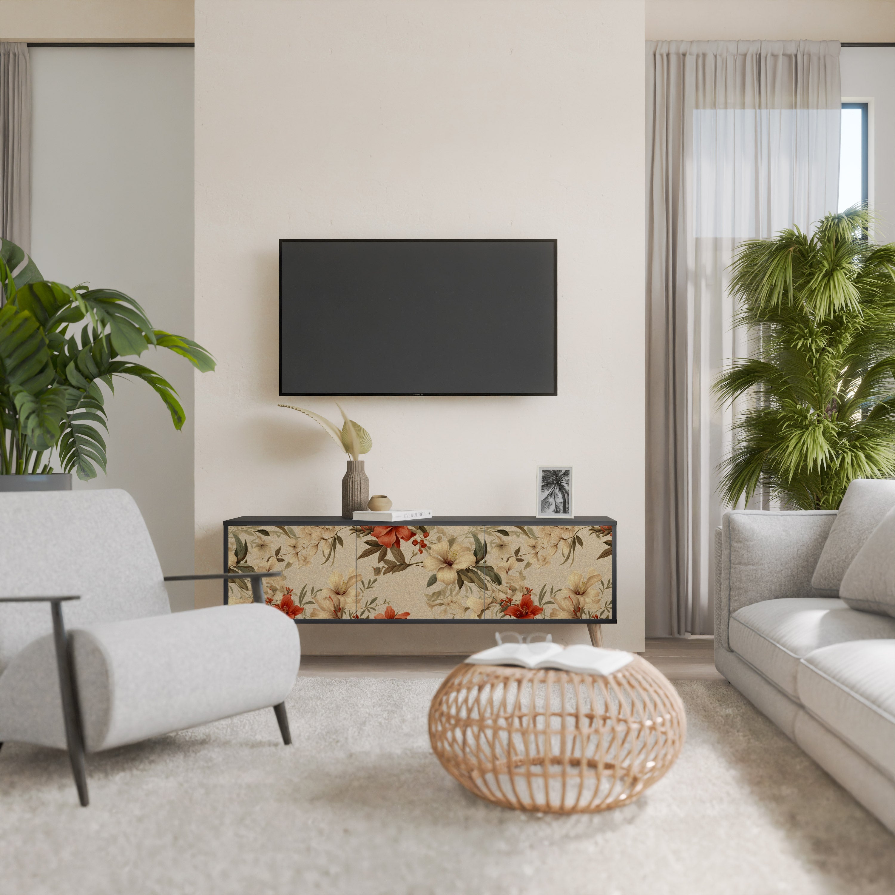 Meuble TV 3 portes BLOOMING HARMONY finition noire