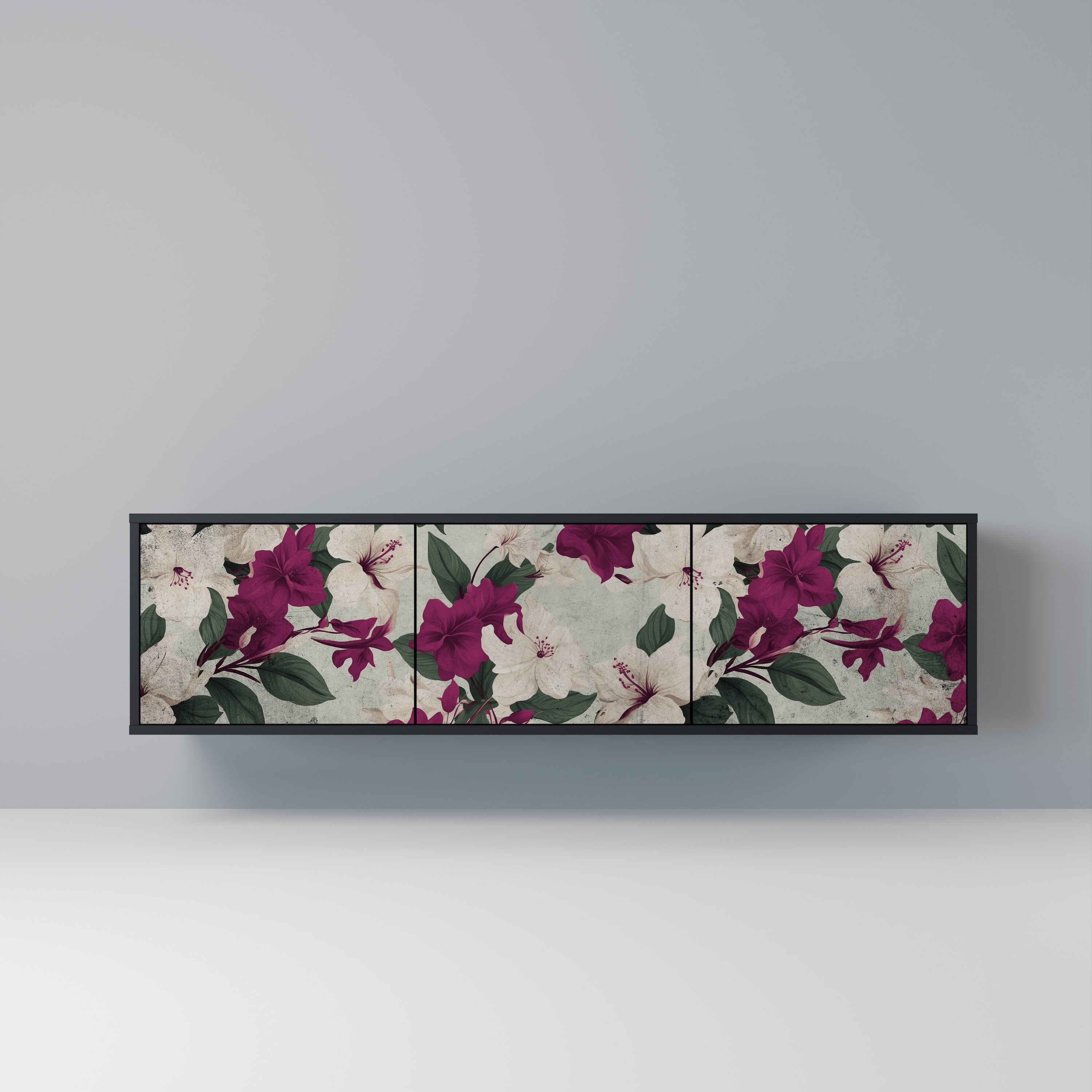 Meuble TV 3 portes FLOWERET DREAM finition noire