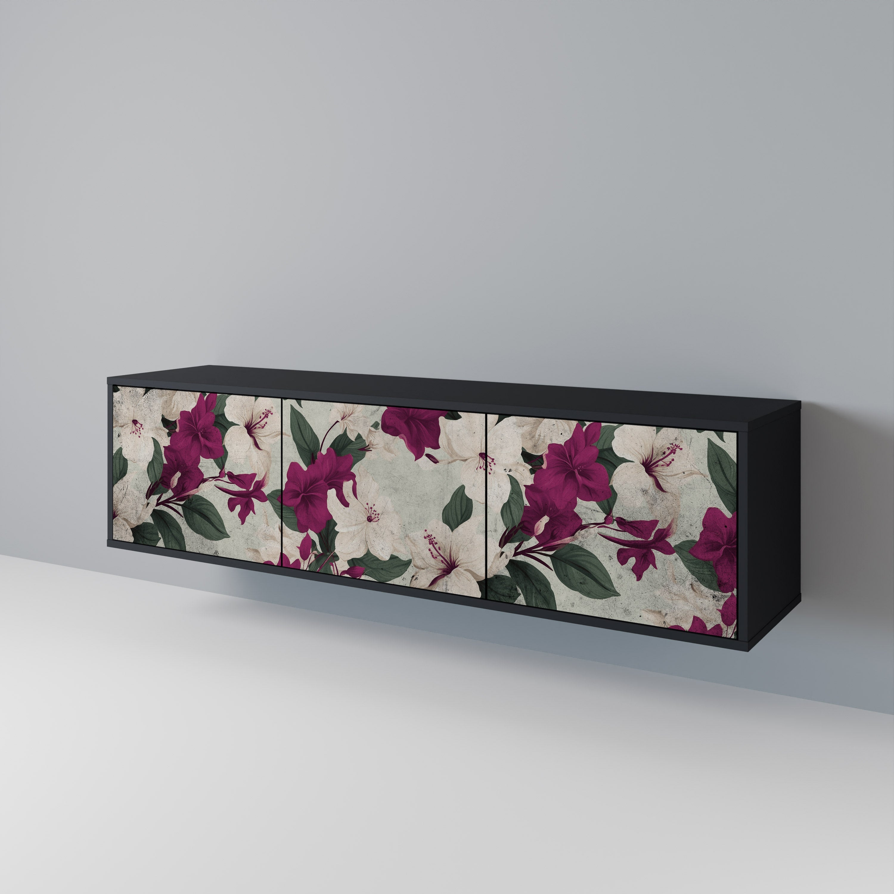 Meuble TV 3 portes FLOWERET DREAM finition noire