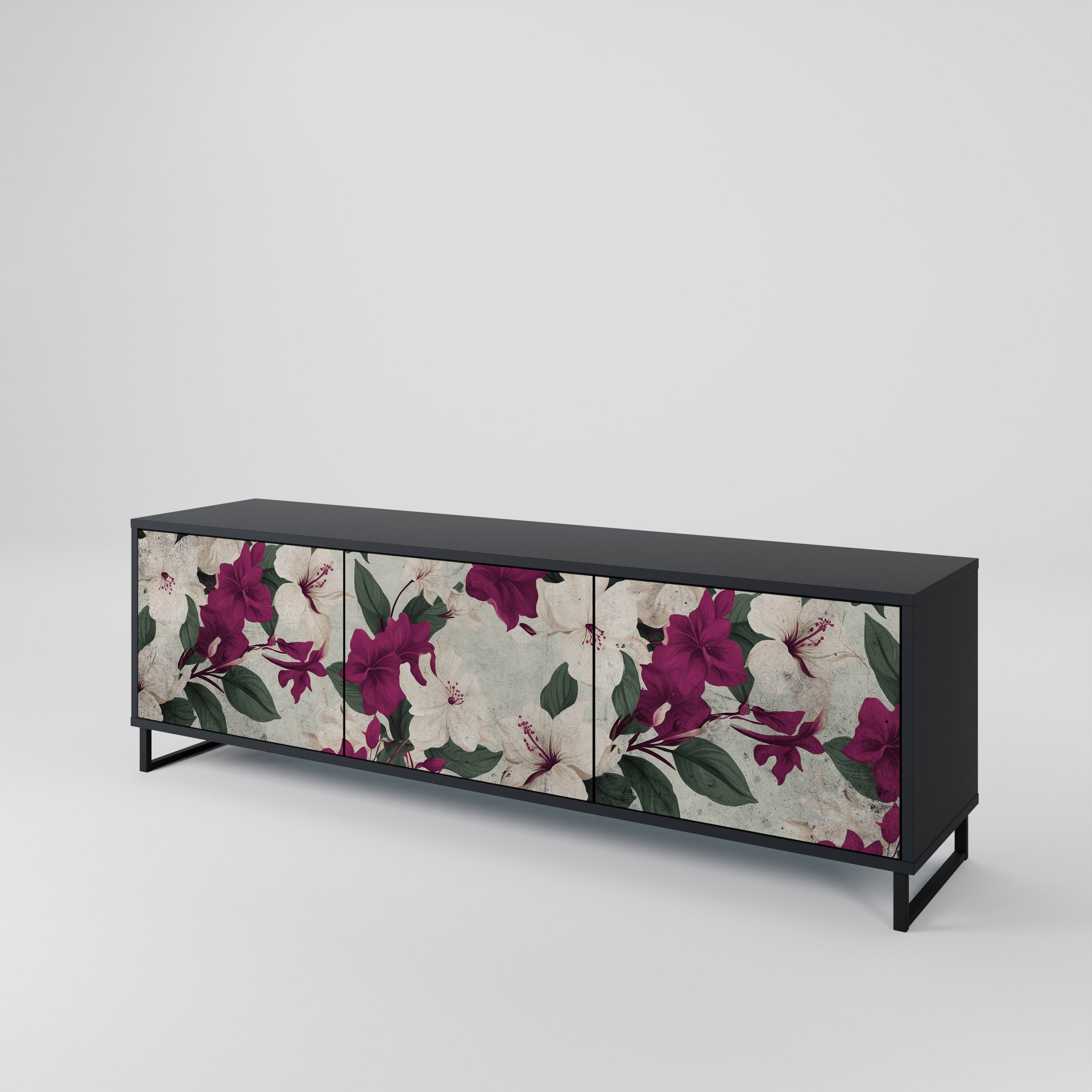 Meuble TV 3 portes FLOWERET DREAM finition noire