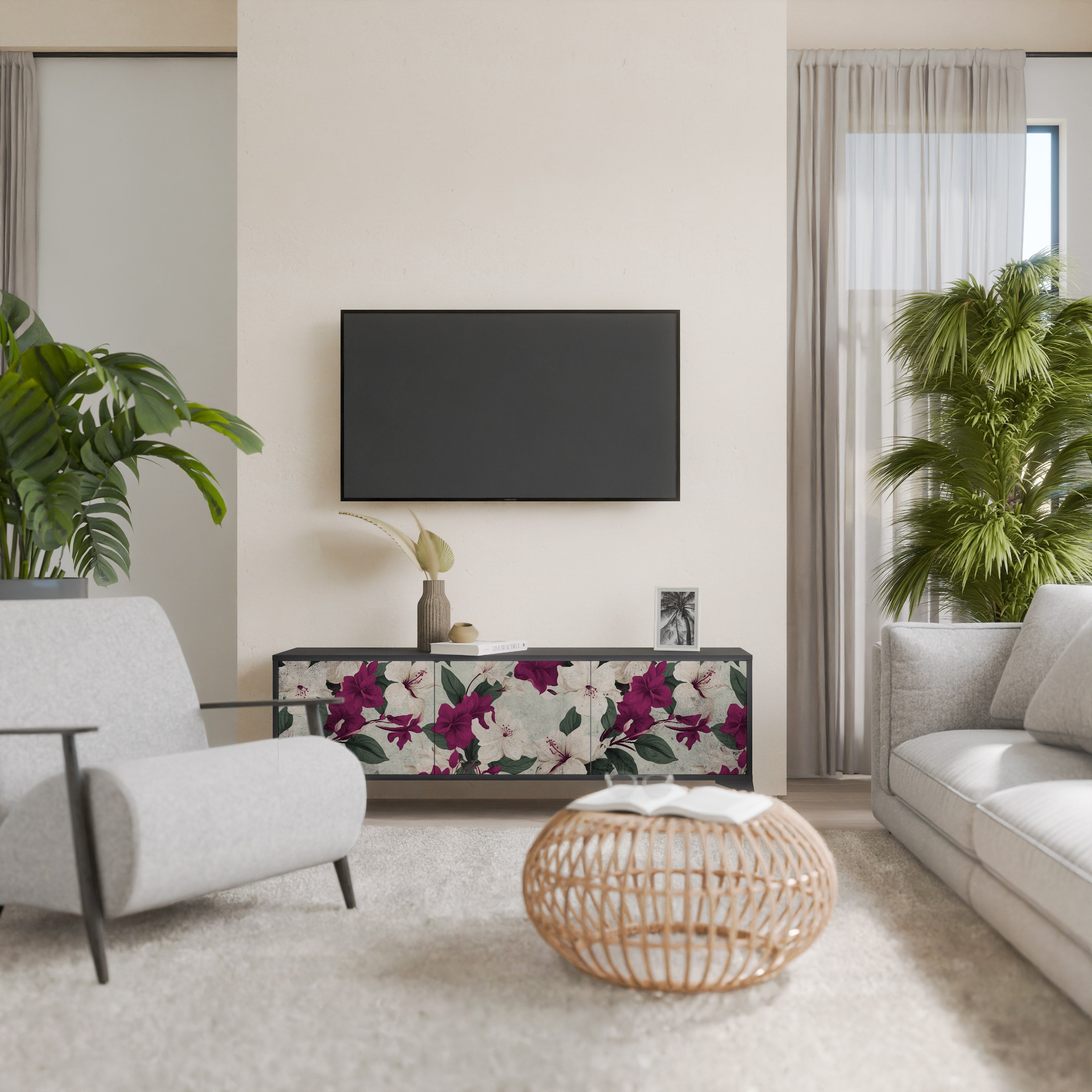 Meuble TV 3 portes FLOWERET DREAM finition noire