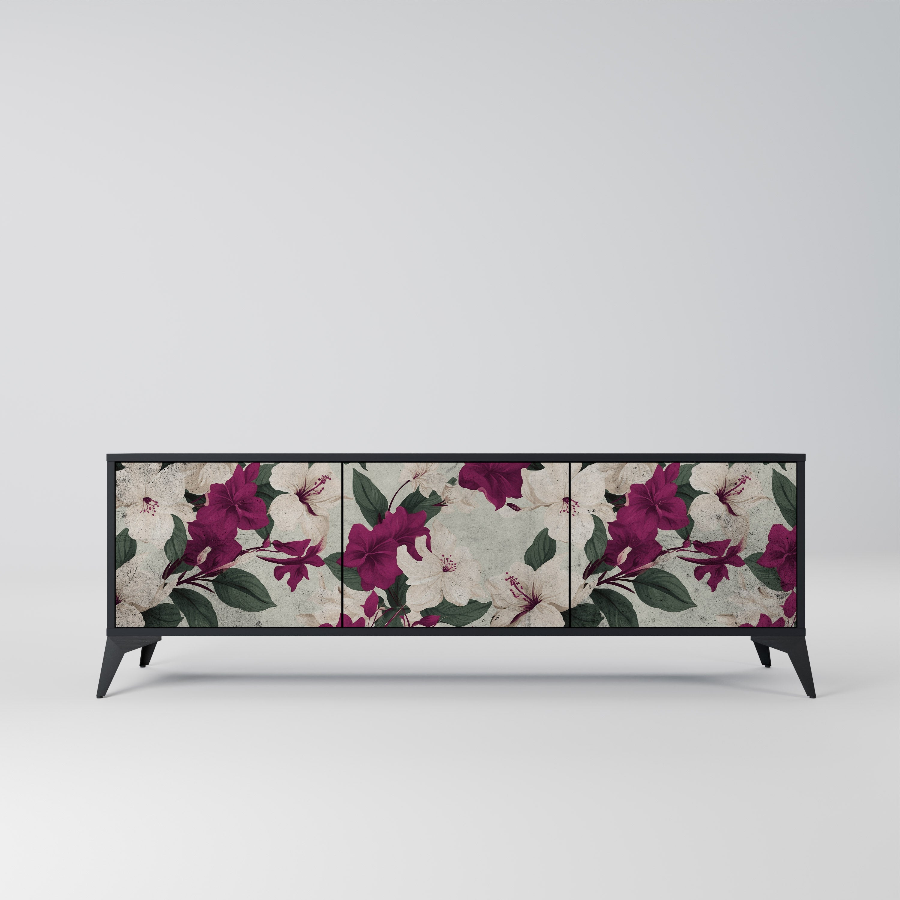 Meuble TV 3 portes FLOWERET DREAM finition noire