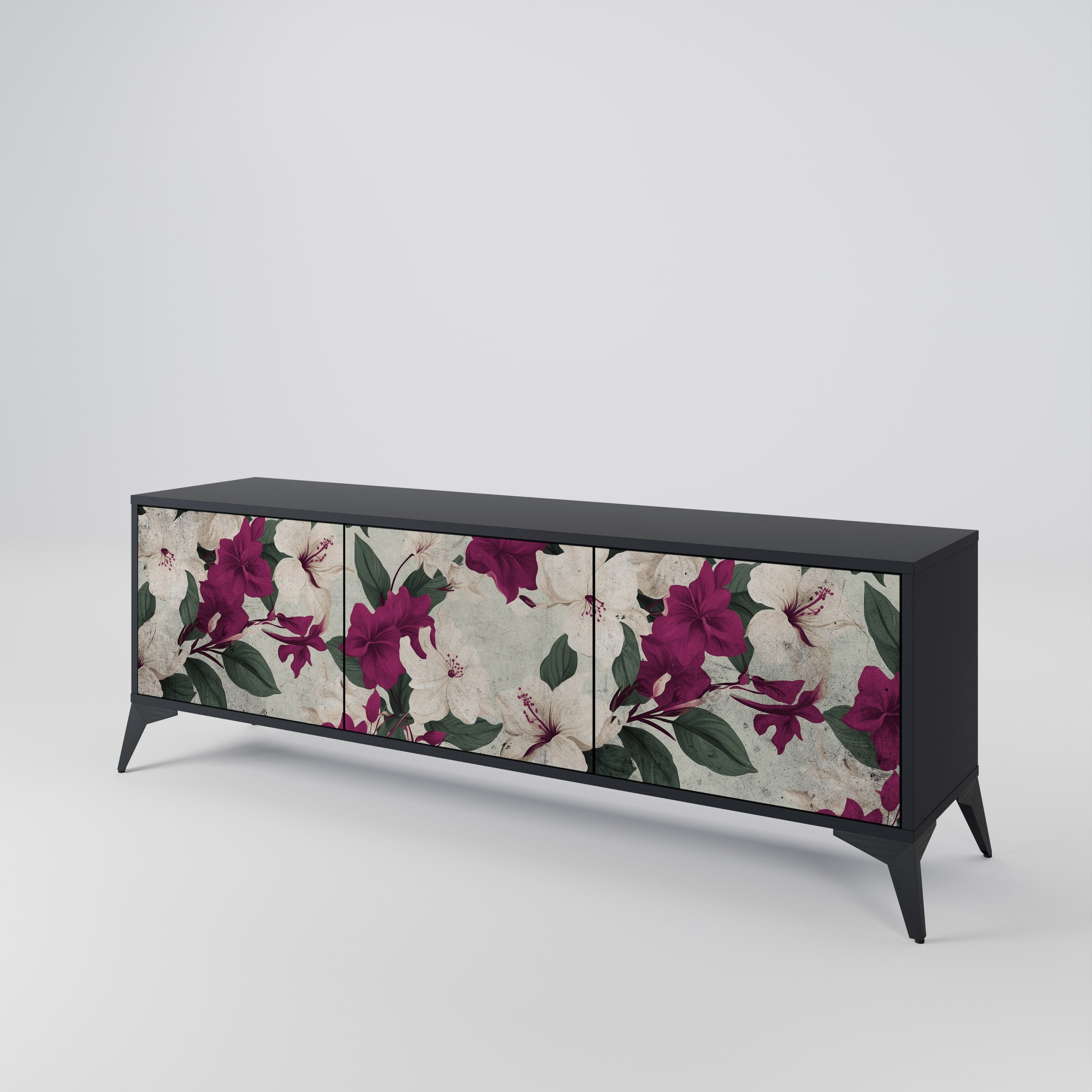 Meuble TV 3 portes FLOWERET DREAM finition noire