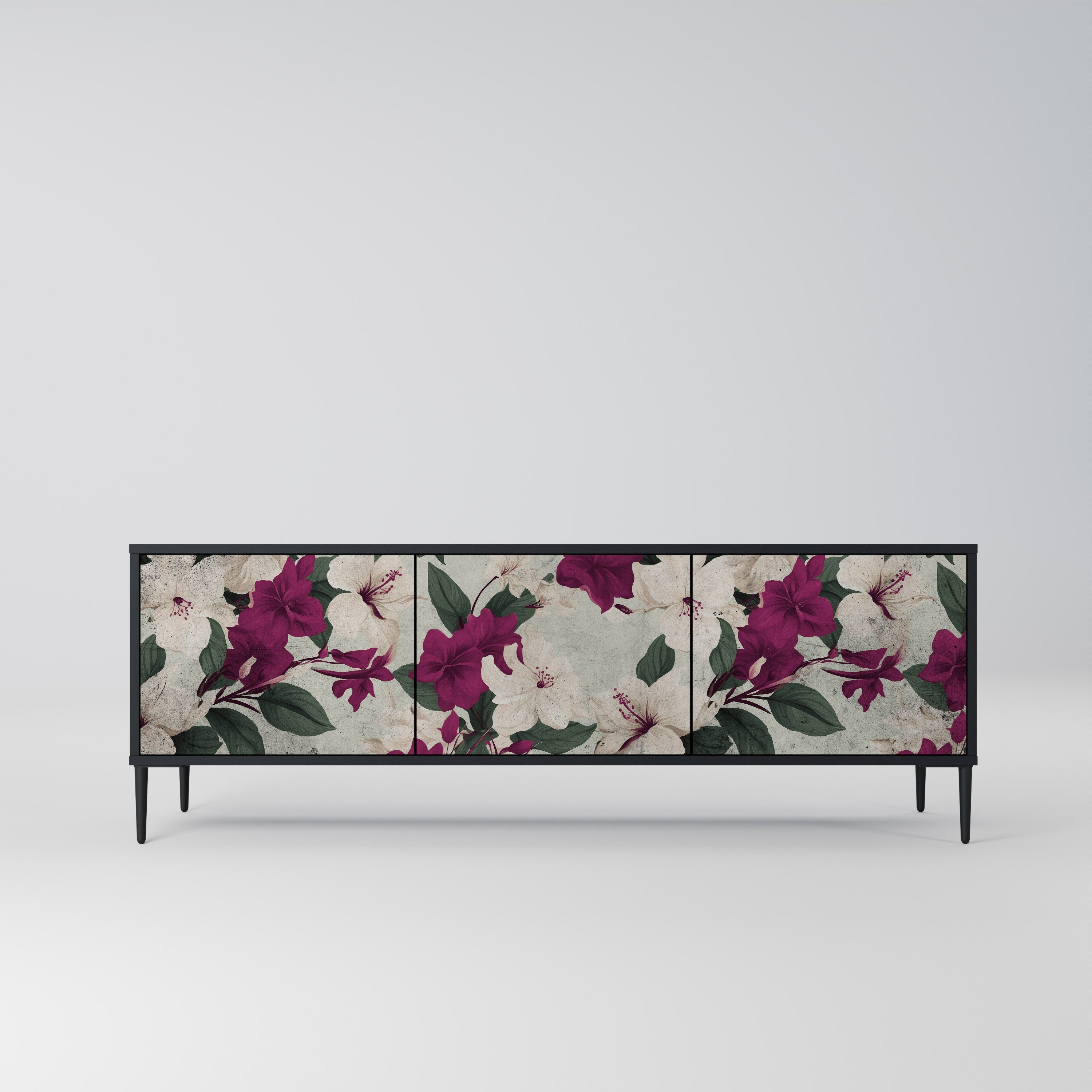 Meuble TV 3 portes FLOWERET DREAM finition noire