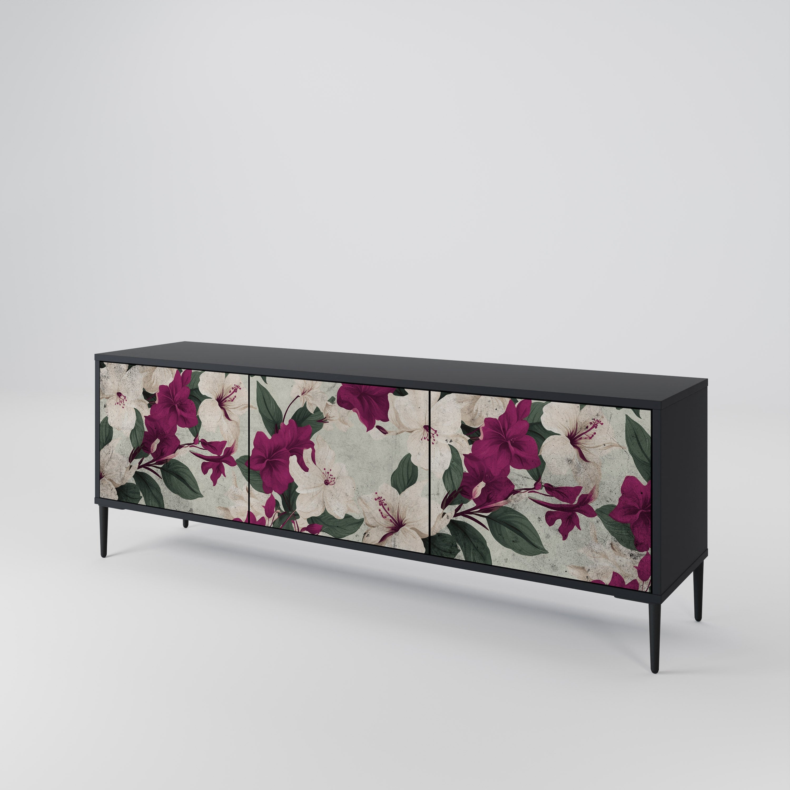 Meuble TV 3 portes FLOWERET DREAM finition noire