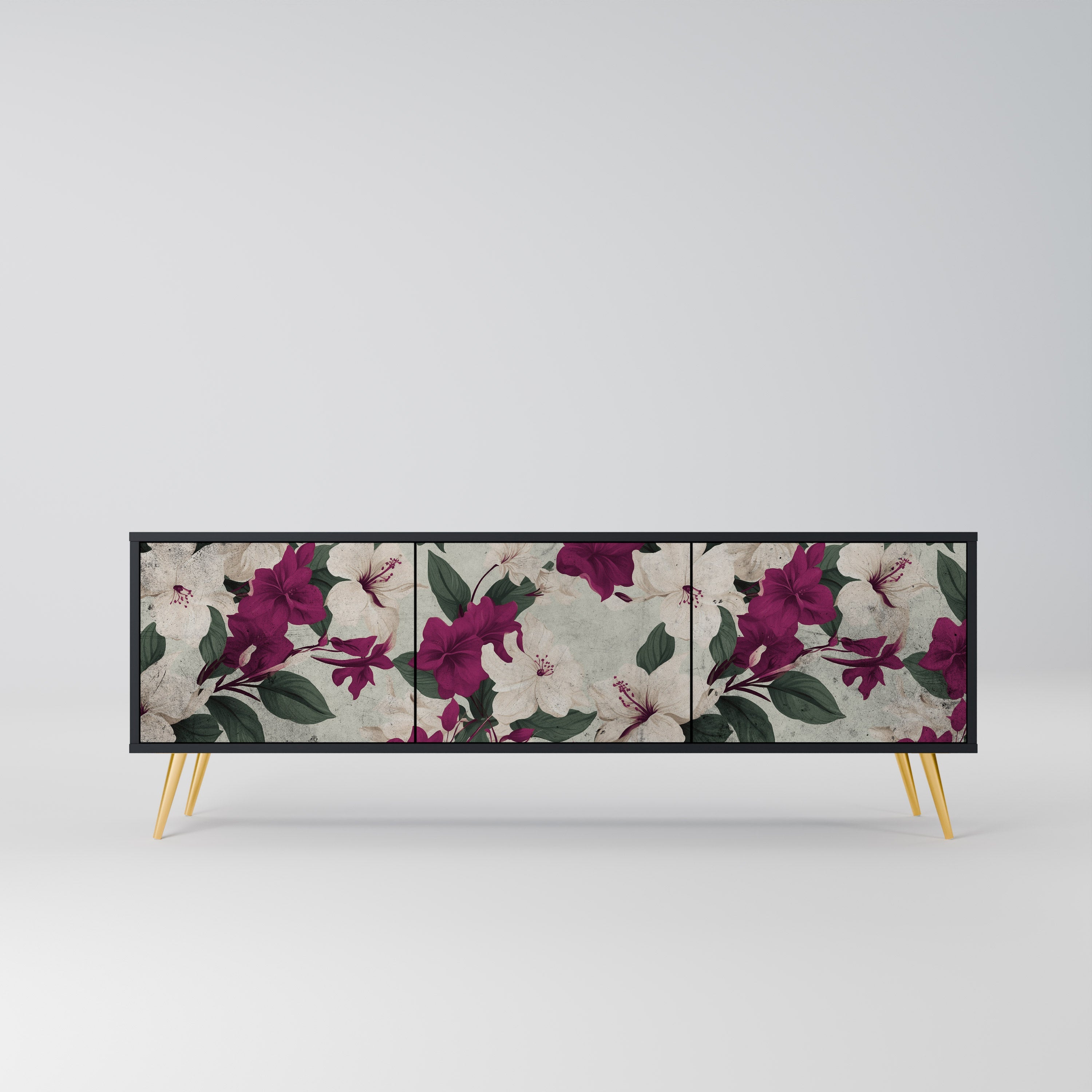 Meuble TV 3 portes FLOWERET DREAM finition noire