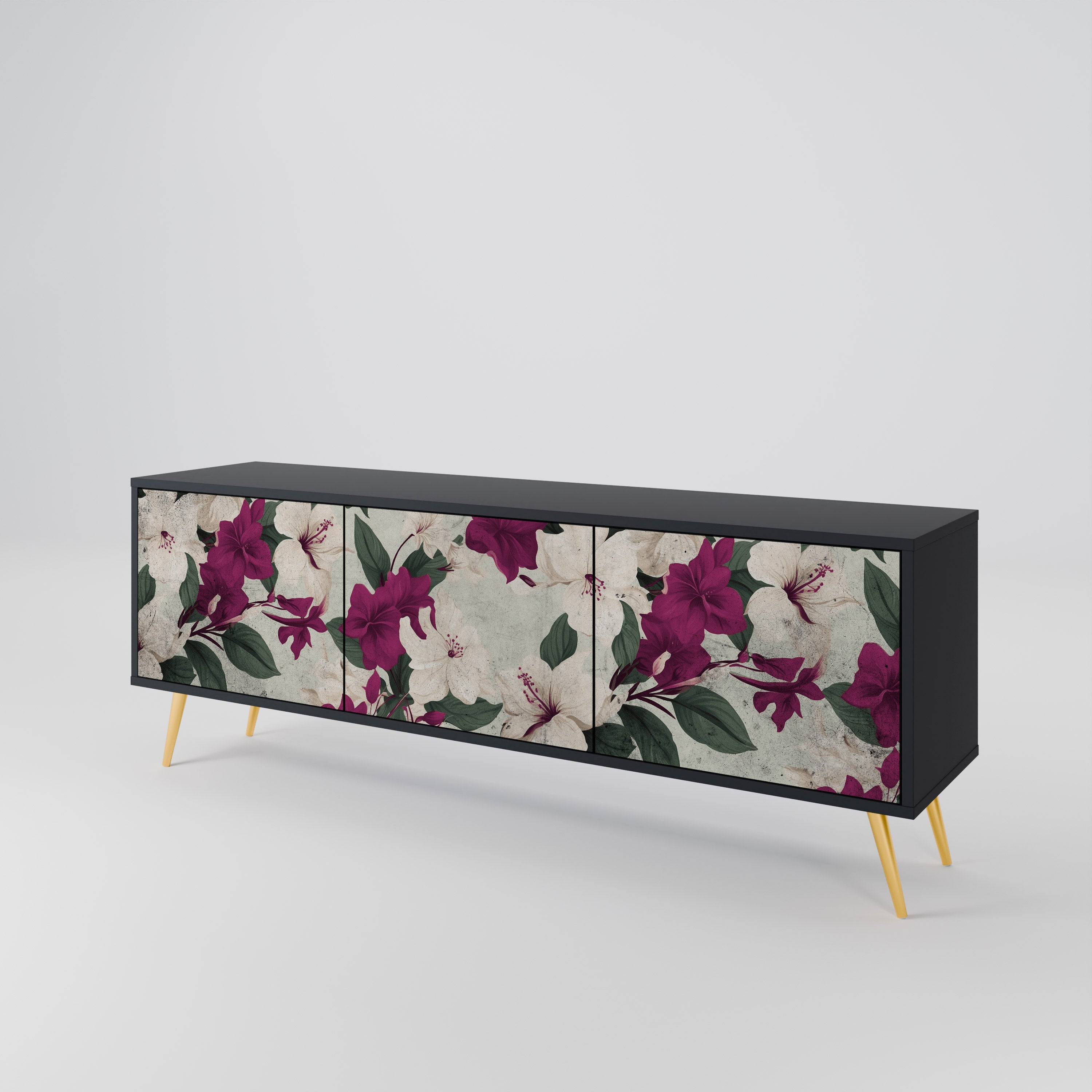 Meuble TV 3 portes FLOWERET DREAM finition noire