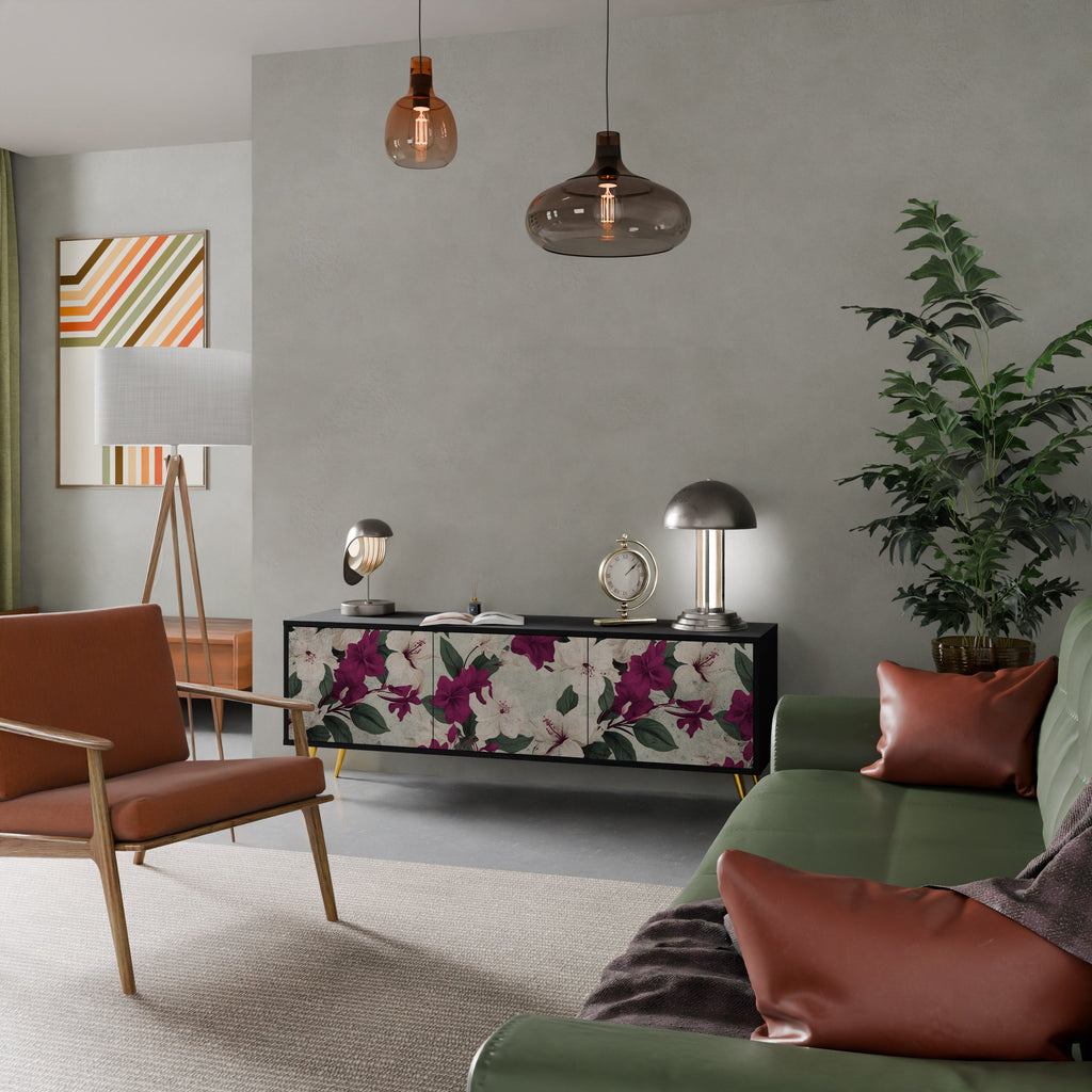 Meuble TV 3 portes FLOWERET DREAM finition noire