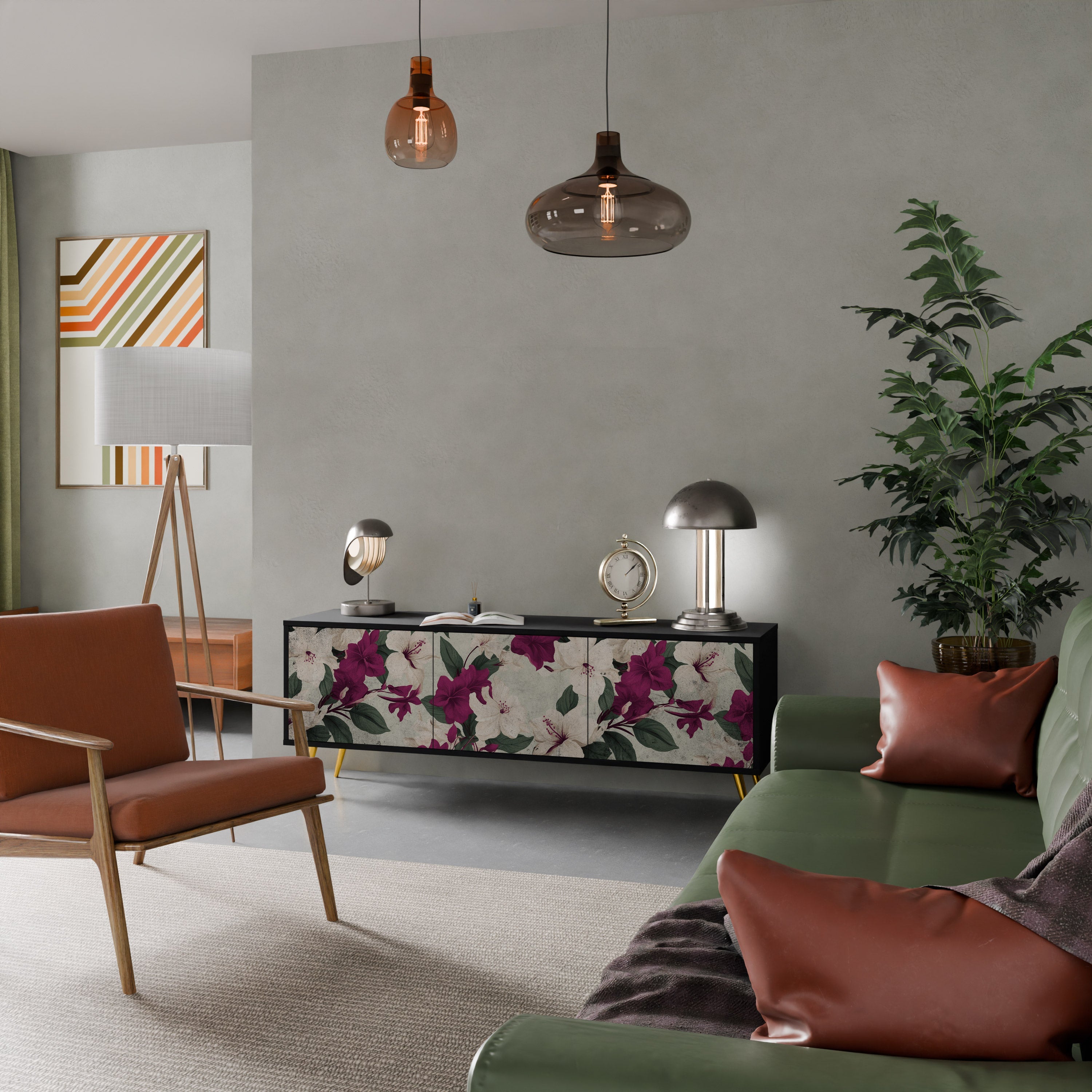 Meuble TV 3 portes FLOWERET DREAM finition noire