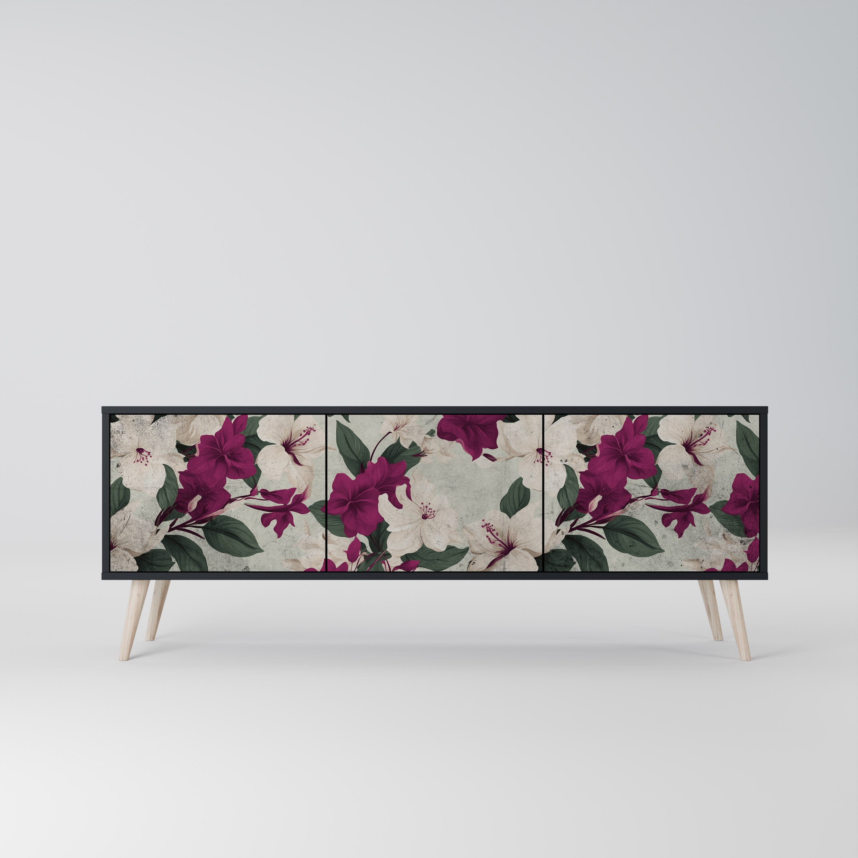 Meuble TV 3 portes FLOWERET DREAM finition noire