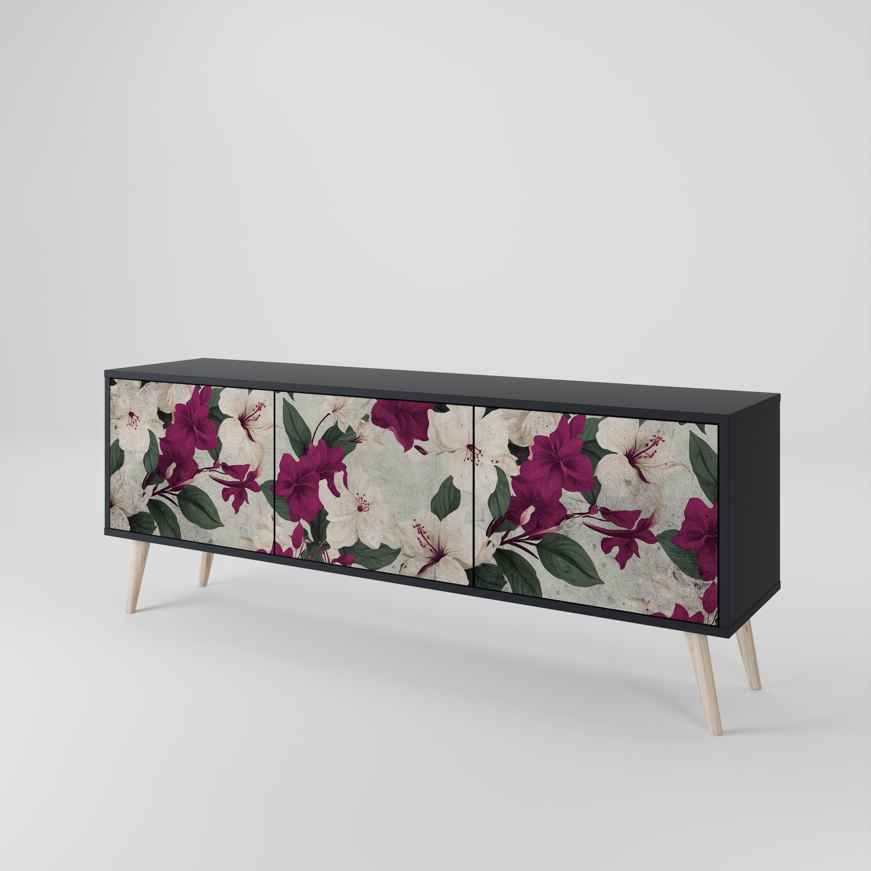 Meuble TV 3 portes FLOWERET DREAM finition noire