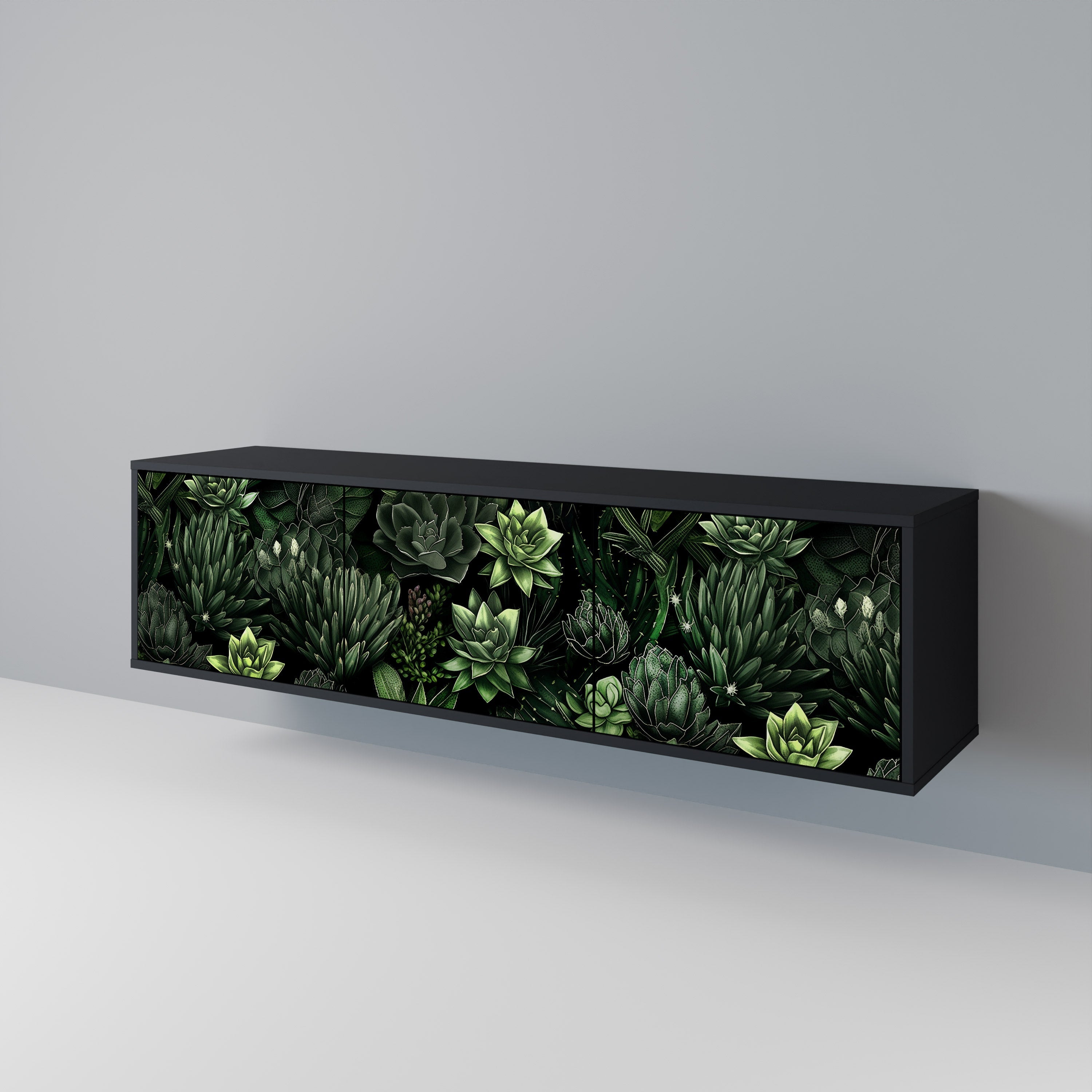 Meuble TV 3 portes SUCCULENT JUNGLE finition noire