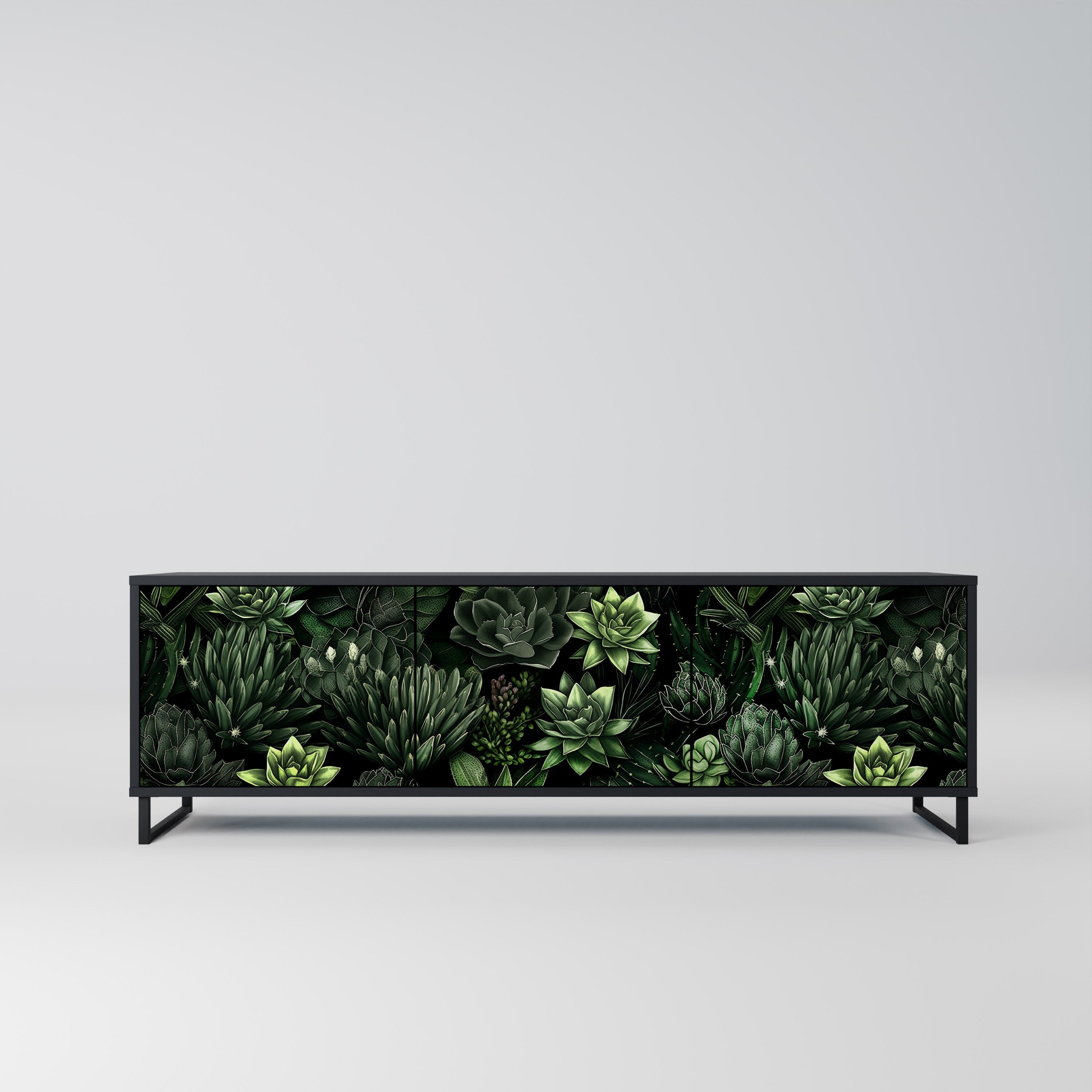 Meuble TV 3 portes SUCCULENT JUNGLE finition noire