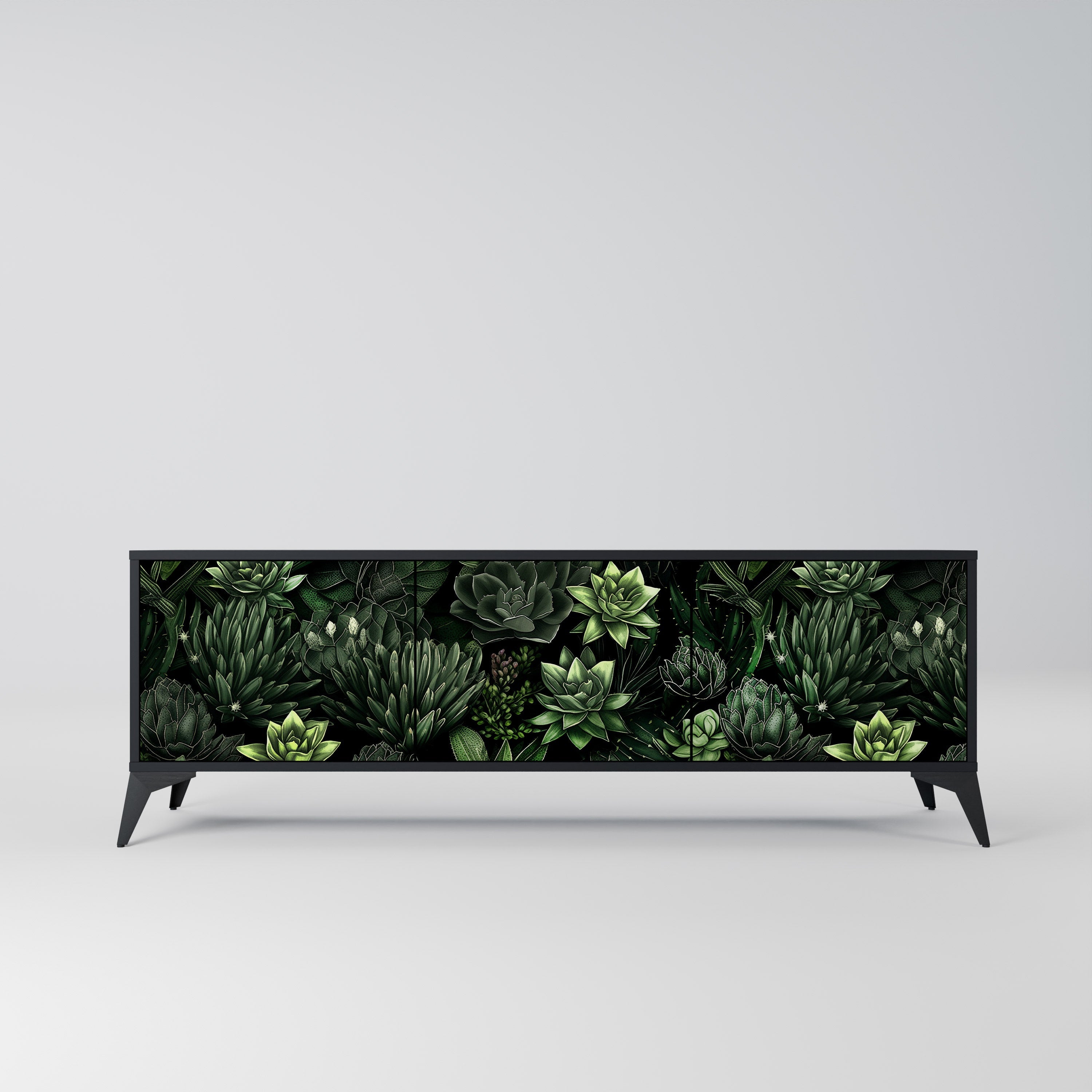 Meuble TV 3 portes SUCCULENT JUNGLE finition noire