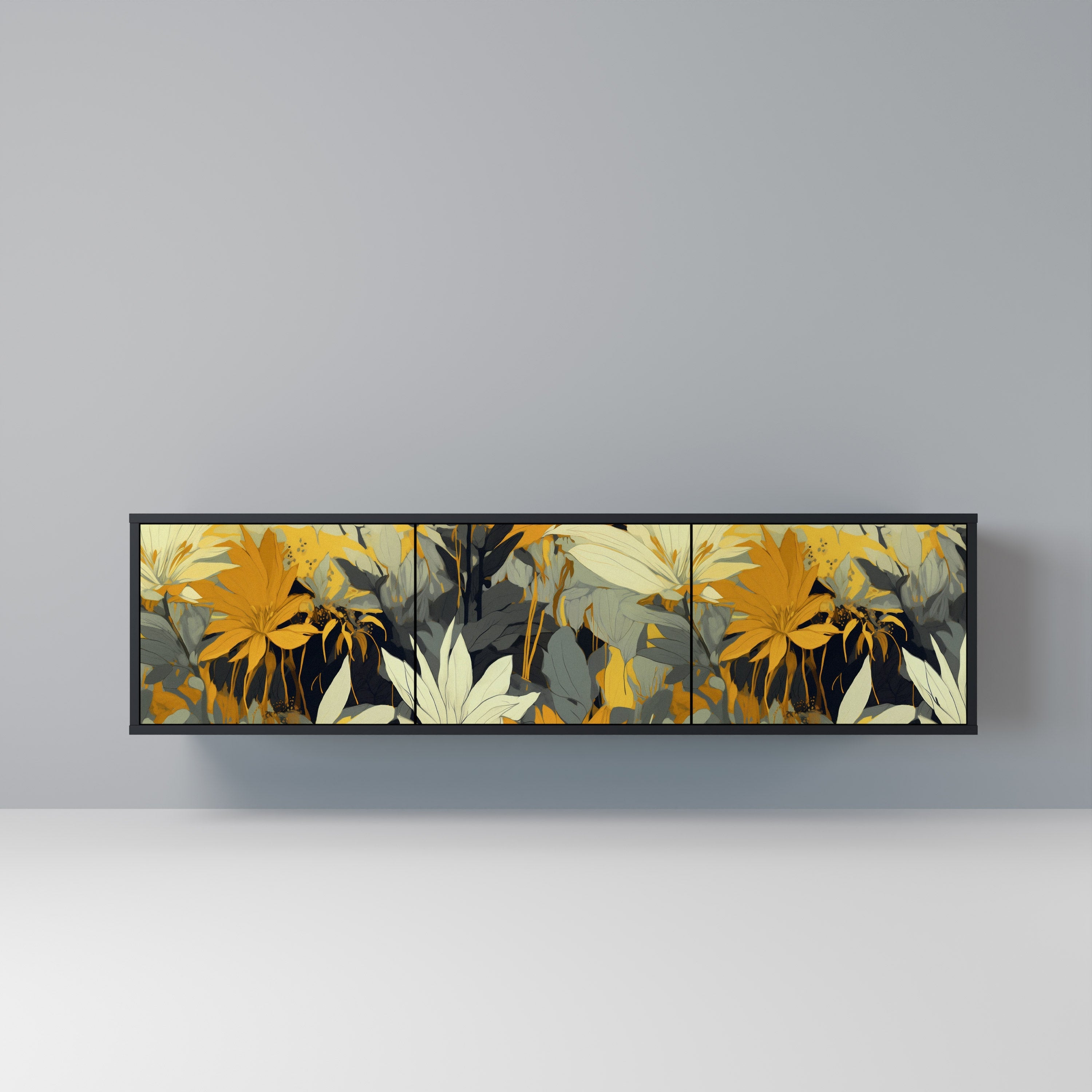 Meuble TV 3 portes SUNKISSED LILY, finition noire