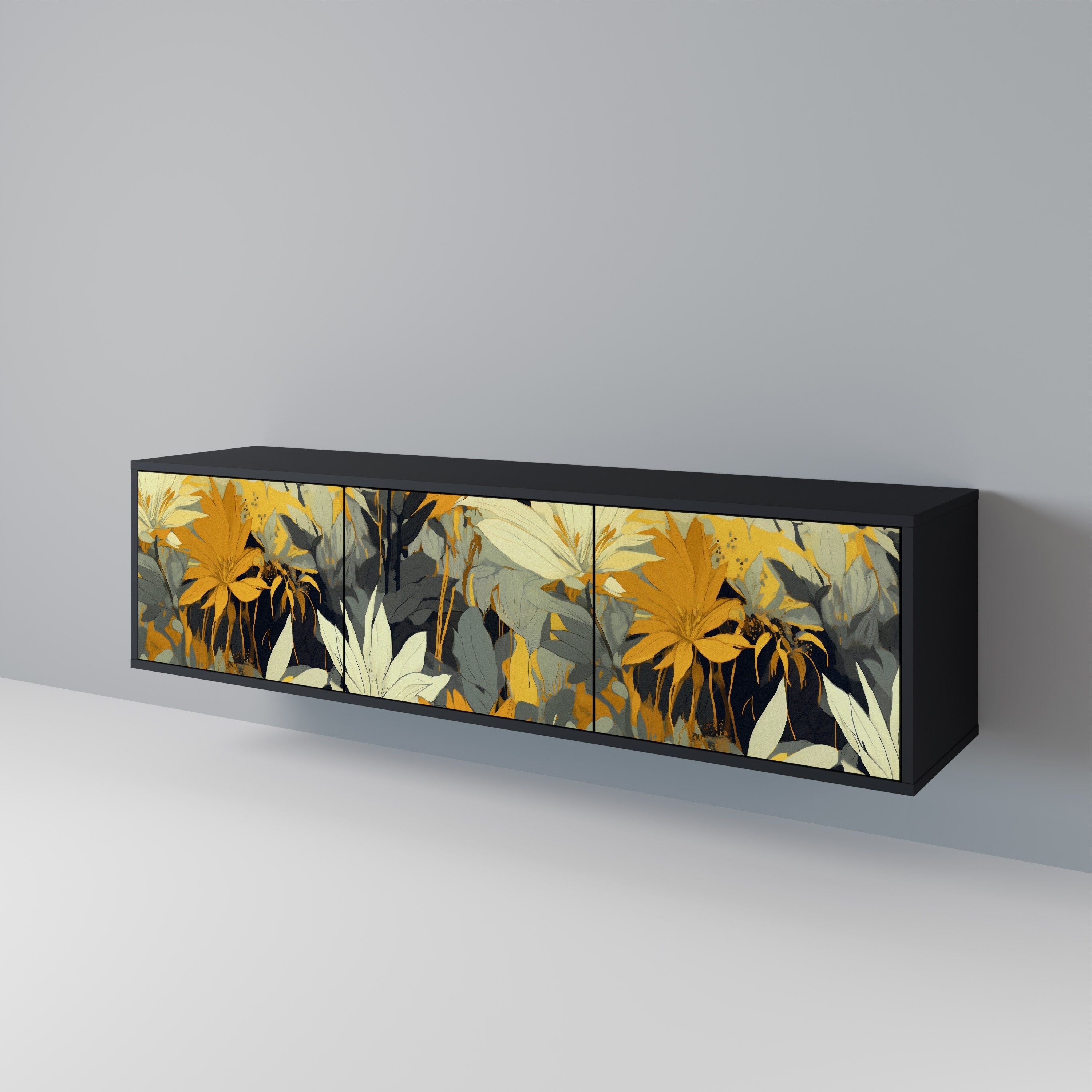 Meuble TV 3 portes SUNKISSED LILY, finition noire