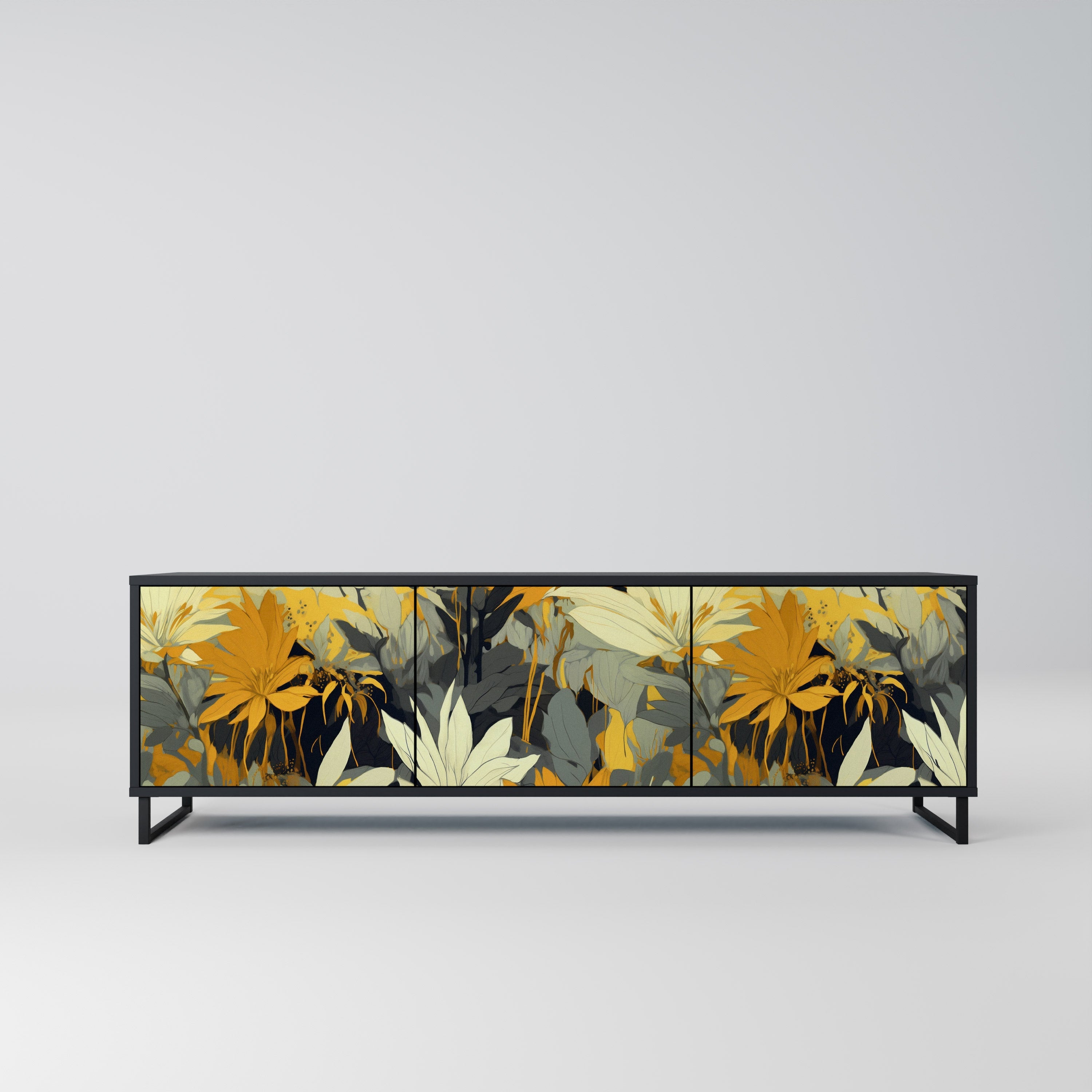 Meuble TV 3 portes SUNKISSED LILY, finition noire