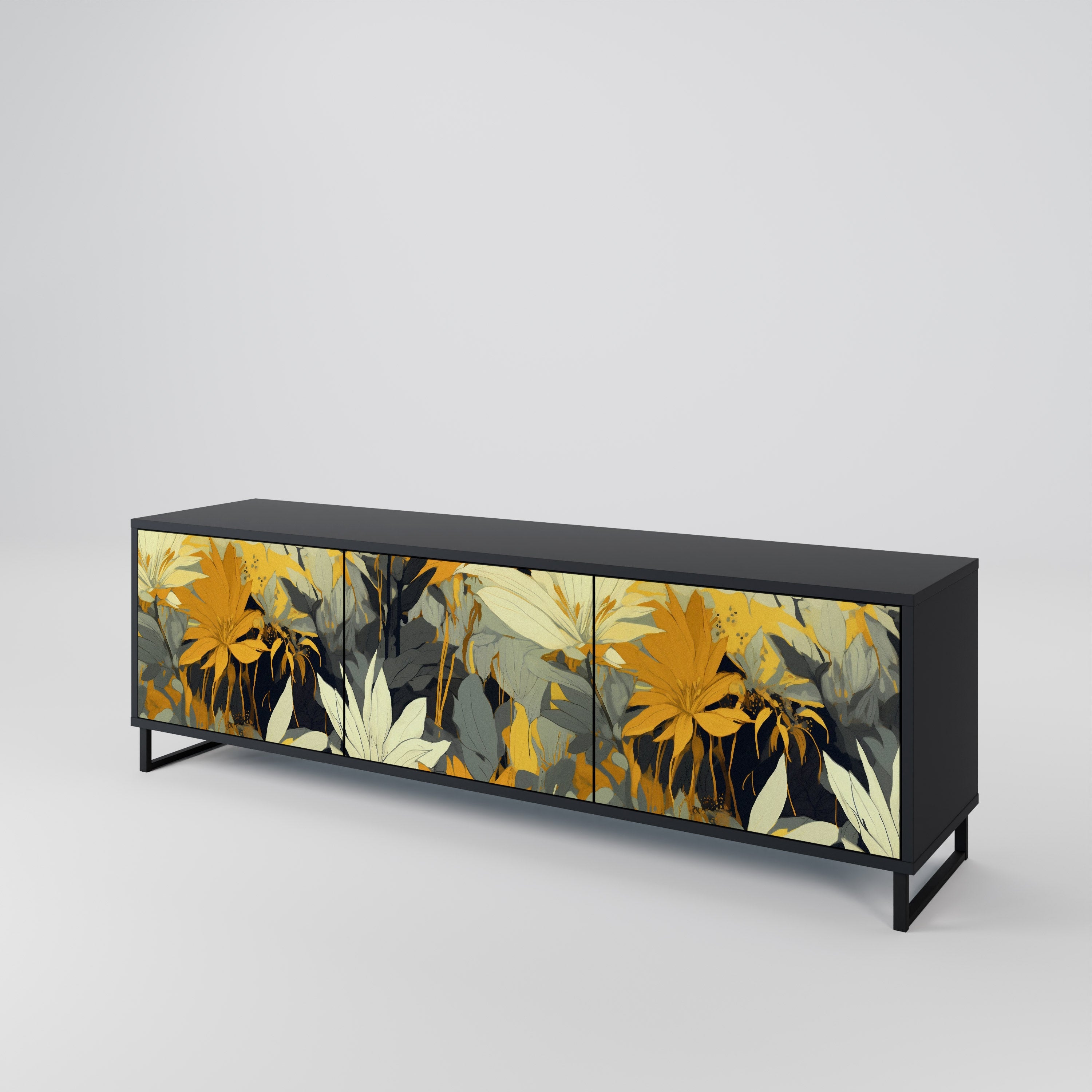 Meuble TV 3 portes SUNKISSED LILY, finition noire