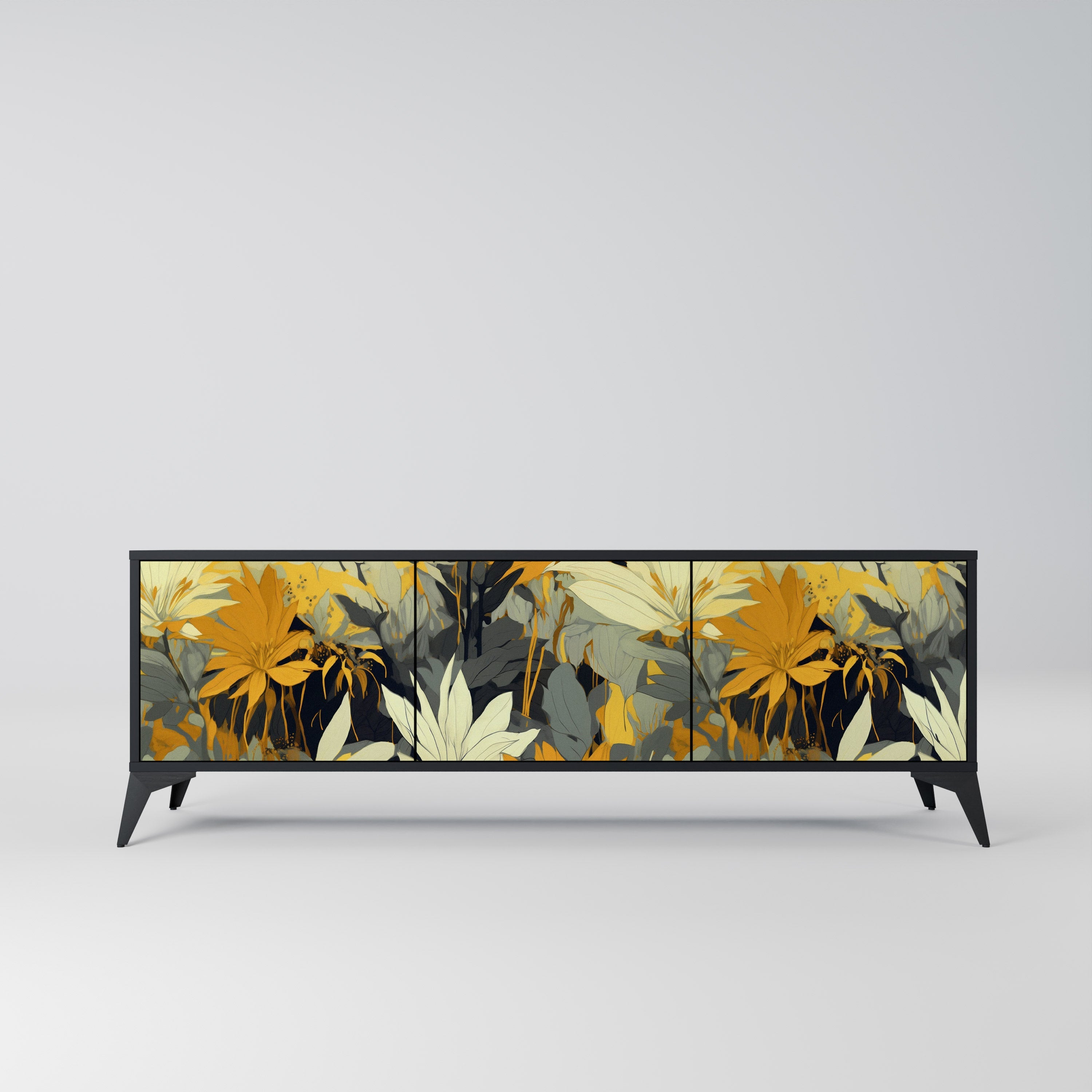 Meuble TV 3 portes SUNKISSED LILY, finition noire