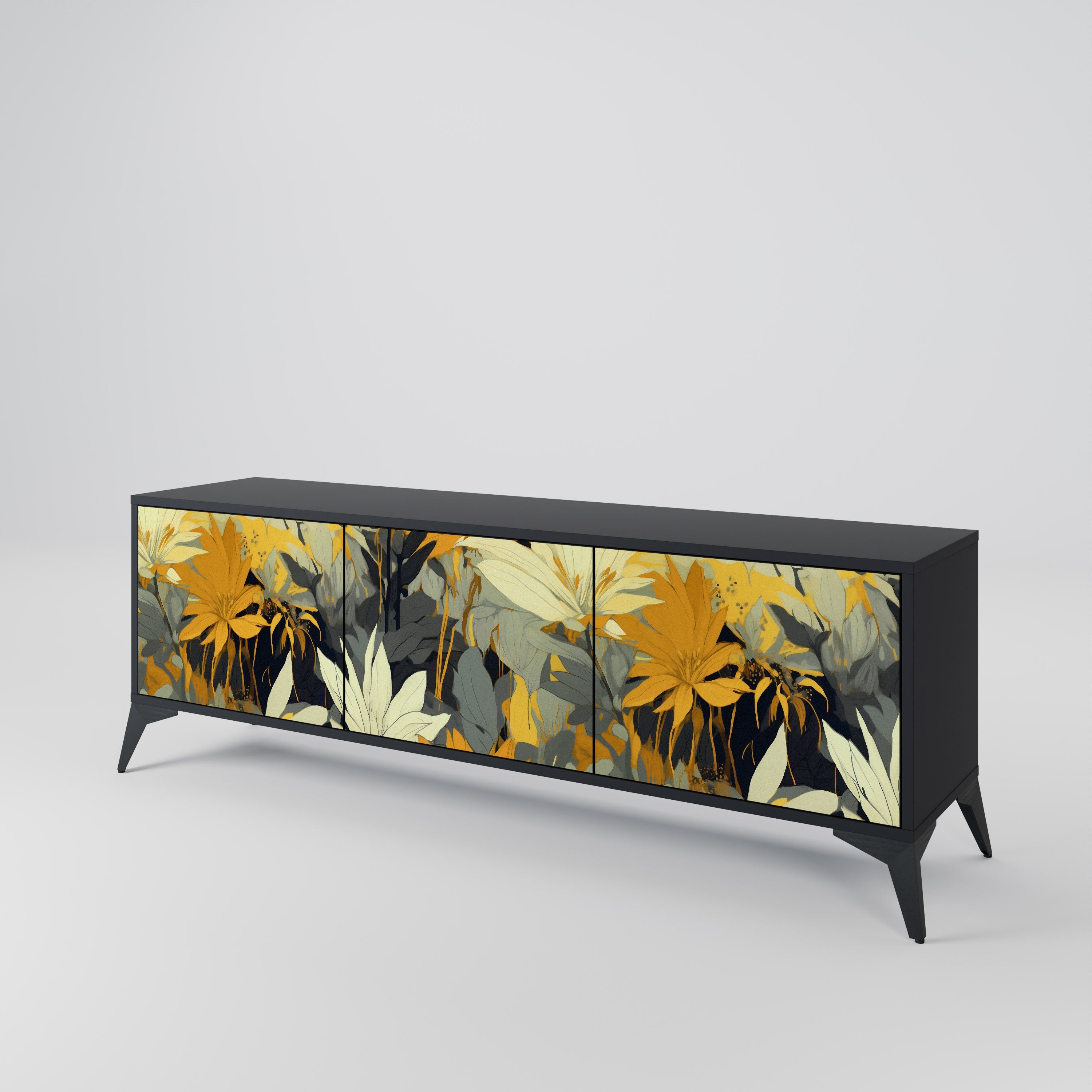 Meuble TV 3 portes SUNKISSED LILY, finition noire