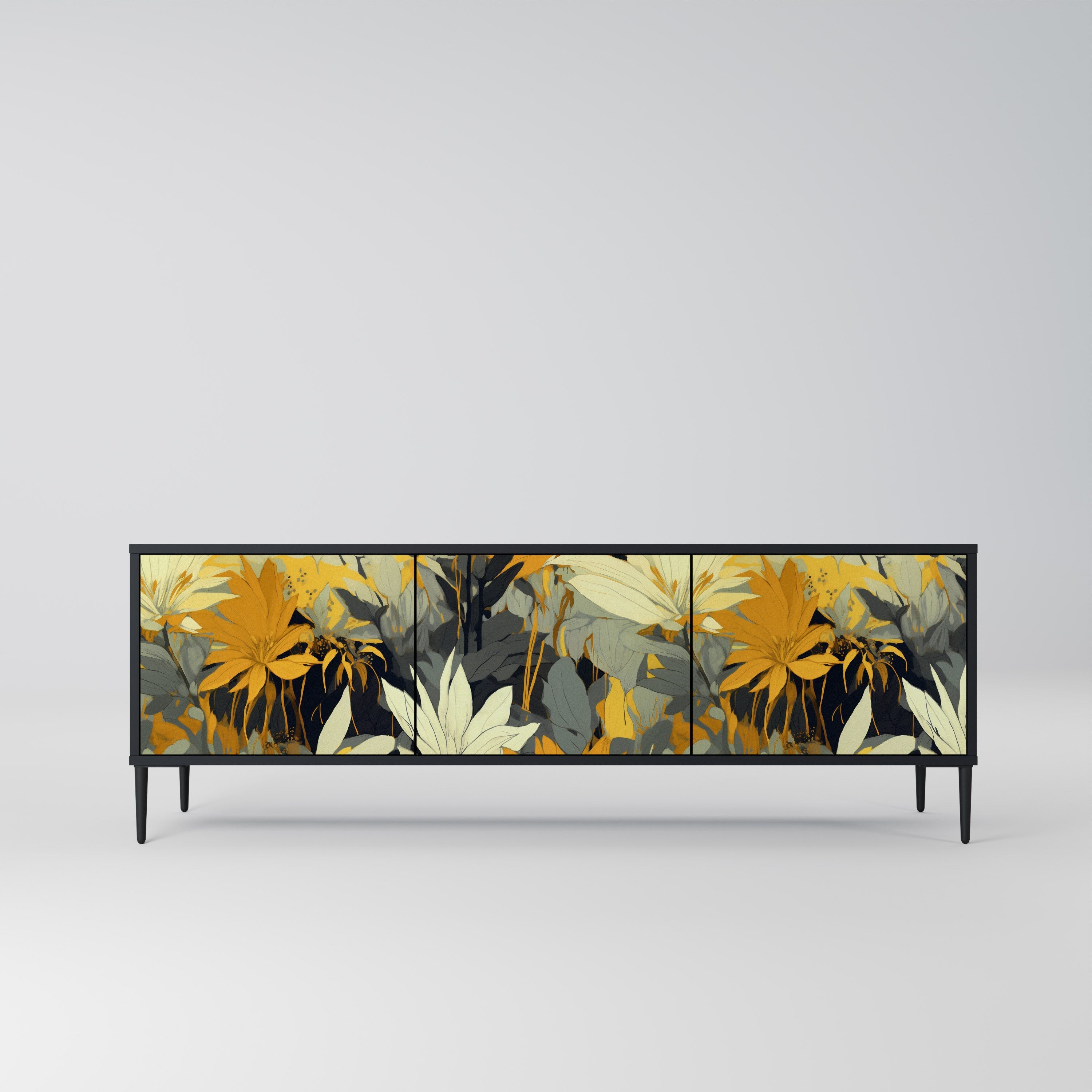 Meuble TV 3 portes SUNKISSED LILY, finition noire